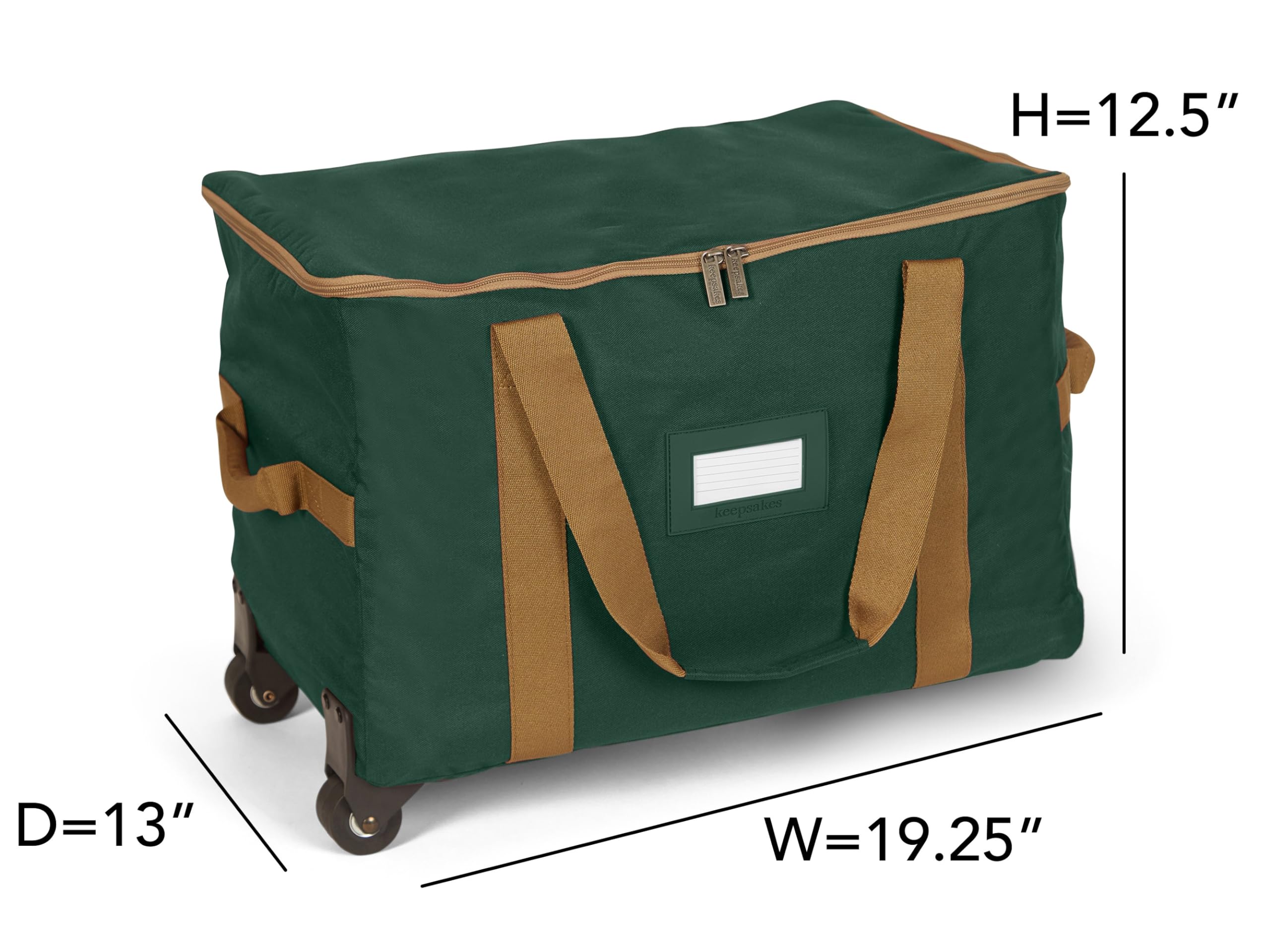 Covermates Keepsakes Rolling Adjustable Ornament Storage Bag with Carrying Handles - Padded Protection & Dual Wheels for Holiday Decorations (Green) - Perfect for Christmas Tree Ornaments, Holiday Decor Storage & Seasonal Organization