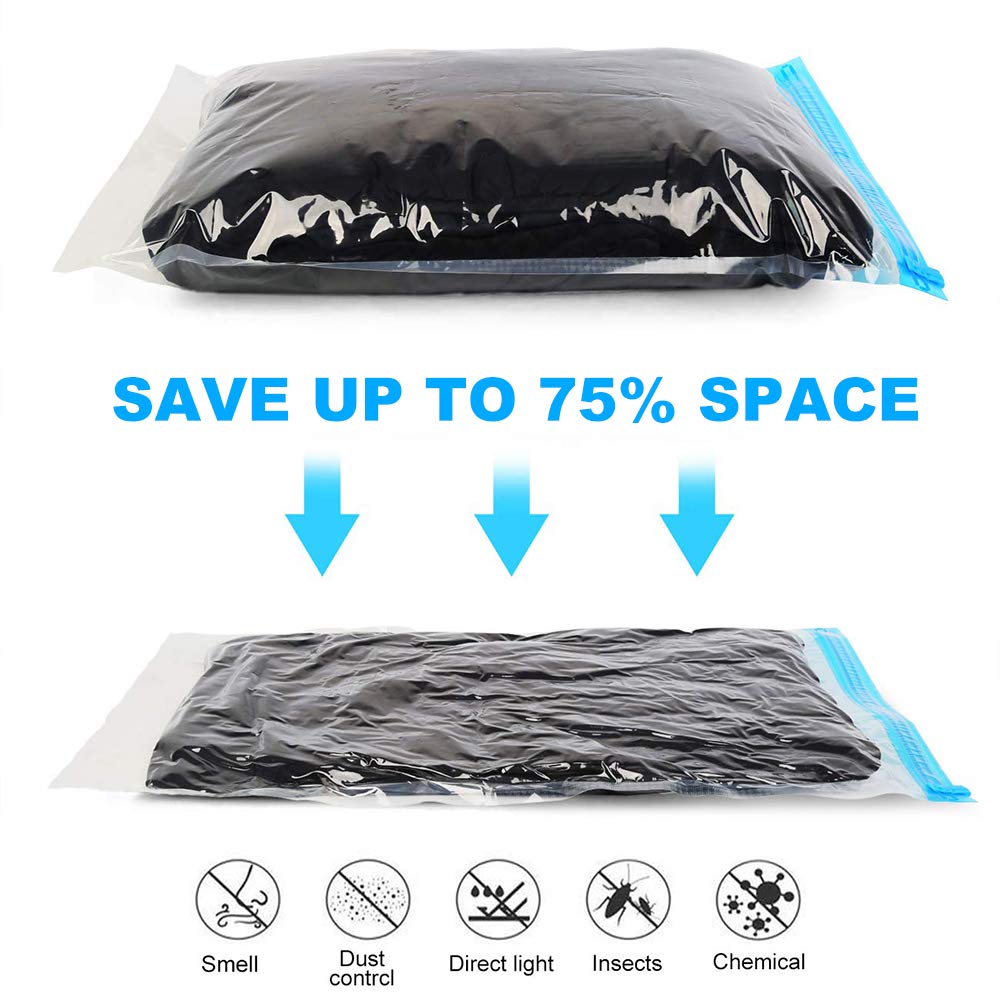10 Pack Space Saver Compression Bags for Travel - No Vacuum or Pump Needed - Vacuum Storage Bags for Clothes, Blankets & Travel Essentials - Home & Luggage Packing Organizers (Blue) - Perfect for Closet Organization, Moving & Seasonal Storage