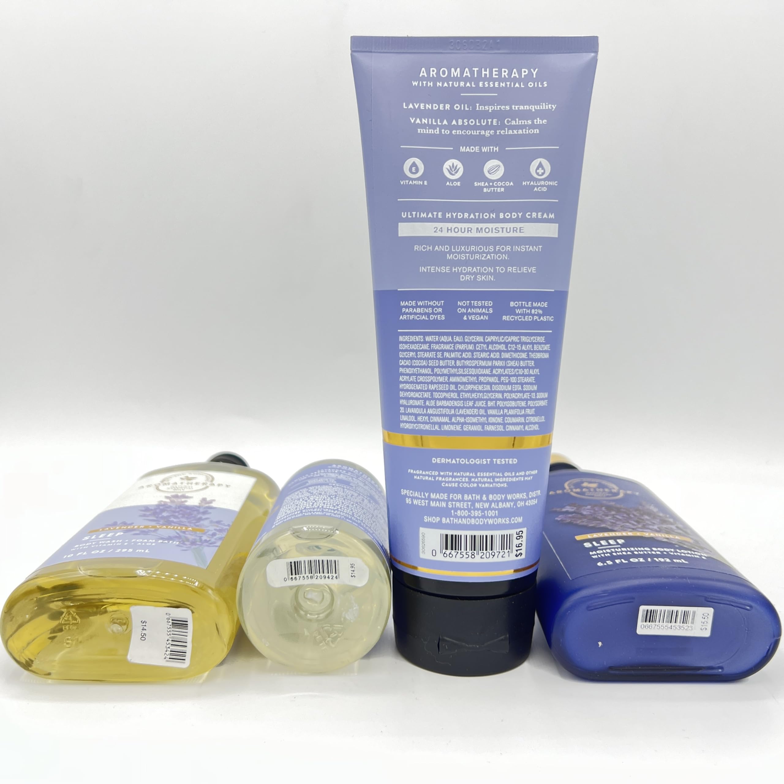 Lavender and Vanilla Scented Bath & Body Gift Set - 4 Piece Aroma Therapy Bundle with Body Wash, Essential Oil Mist, Hydrating Body Cream & Moisturizing Lotion | Relaxing Spa Night, Self Care Routine, Romantic Gift for Her