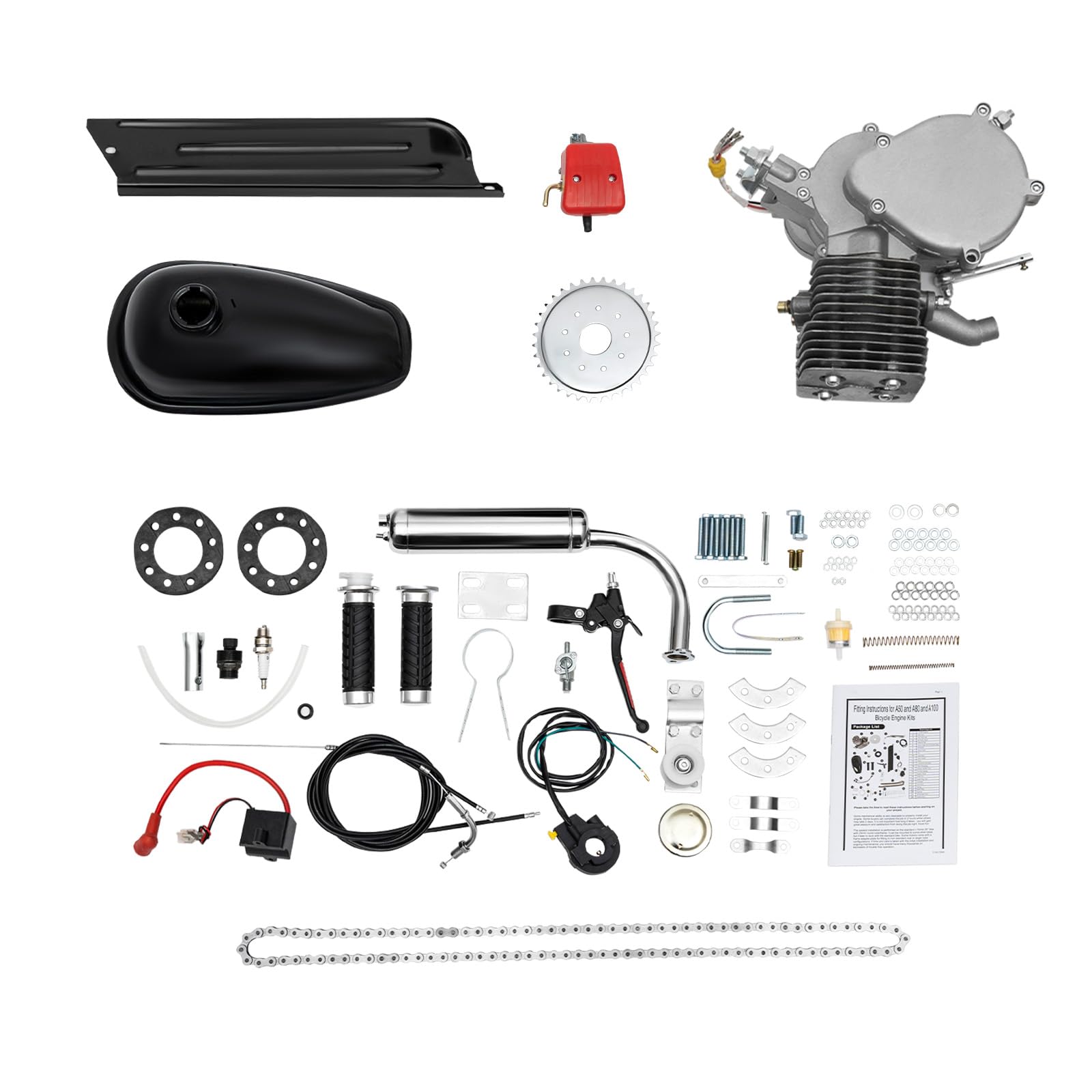 100CC 2-Stroke Bicycle Motor Kit - Complete Gasoline & Electric Bike Conversion Kit for Adults - DIY Bicycle Engine Upgrade for Commuting & Off-Road Adventures