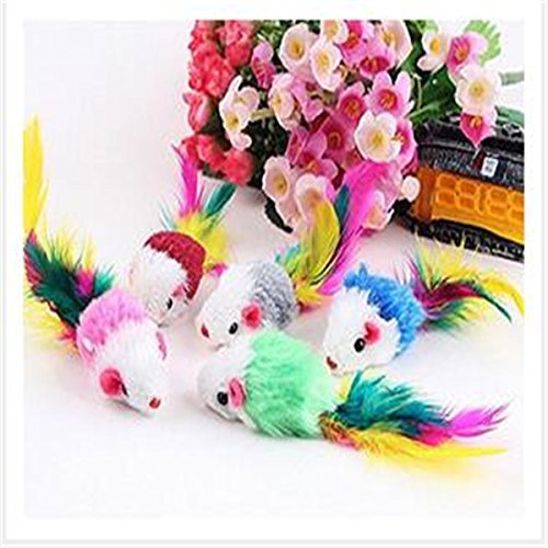 5PCS Cute Cat Toys with Feather Tail - Soft Faux Fur Mice for Kittens - Interactive Play & Hunting Simulation - Perfect for Indoor Playtime & Exercise