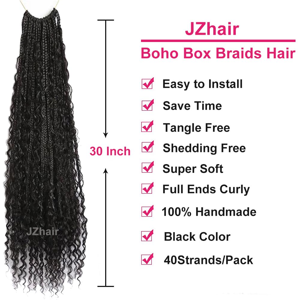 Pre-Looped Crochet Boho Box Braids with Human Hair Curls - 18 Inch Natural Color Hair Extensions for Women (2 Pack, 80 Strands) - Perfect for Protective Styling, Everyday Wear & Special Occasions