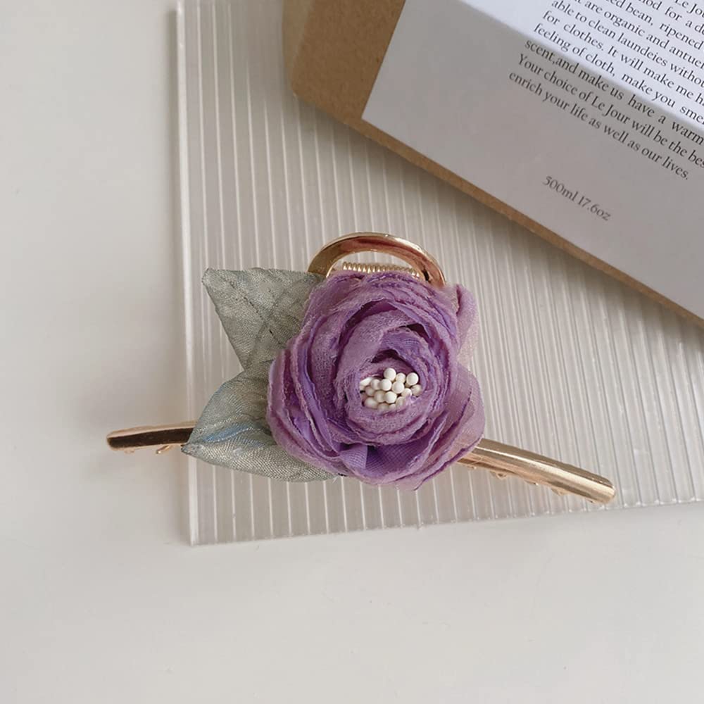 Large Flower Hair Clips for Women - Purple & White Mesh Rose Jaw Clips Hair Claws - Perfect for Weddings, Parties & Everyday Styling