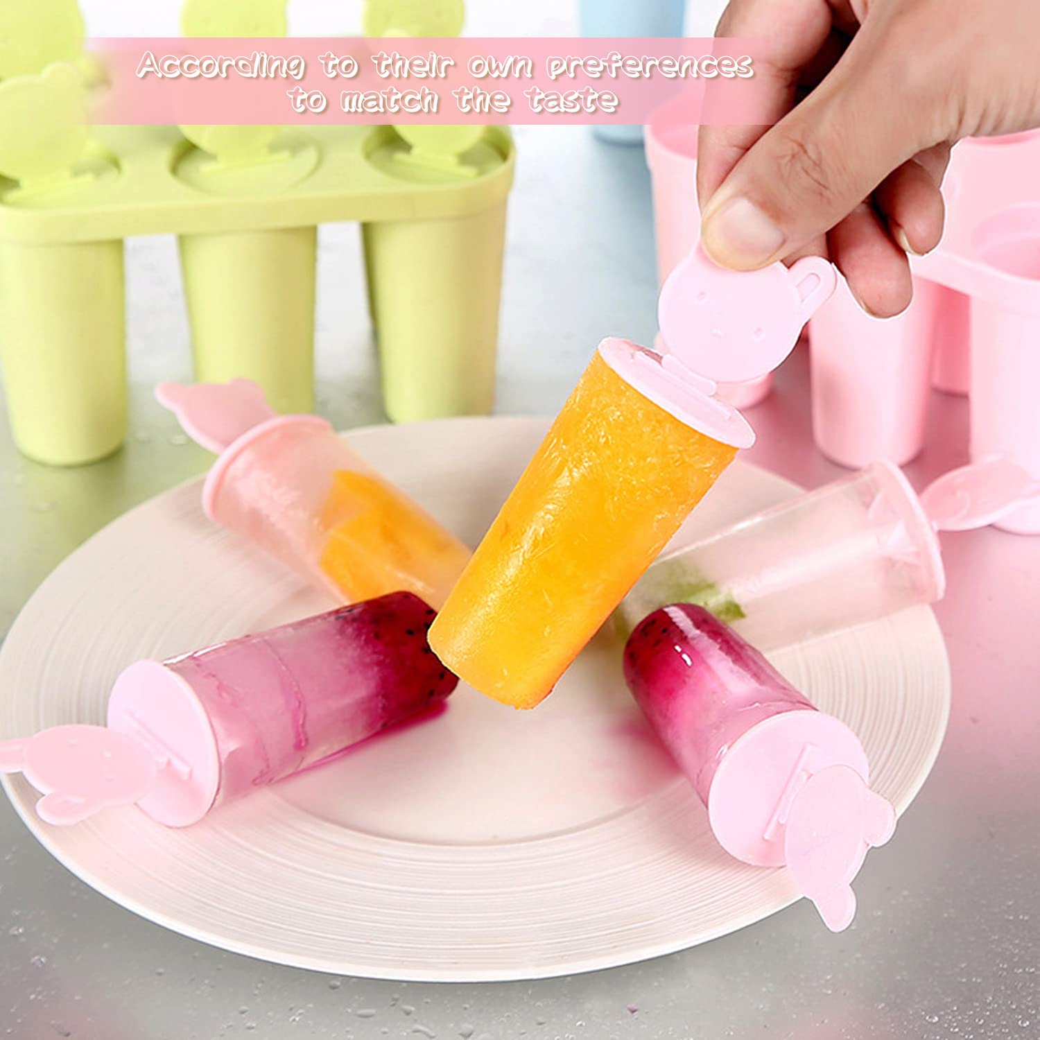 DULKET Reusable Ice Cream & Popsicle Molds with Sticks - Easy to Make & Remove, BPA-Free Silicone Ice Lolly Molds for Homemade Frozen Treats (Pink) - Perfect for Summer Parties, Kids Snacks & Healthy Desserts
