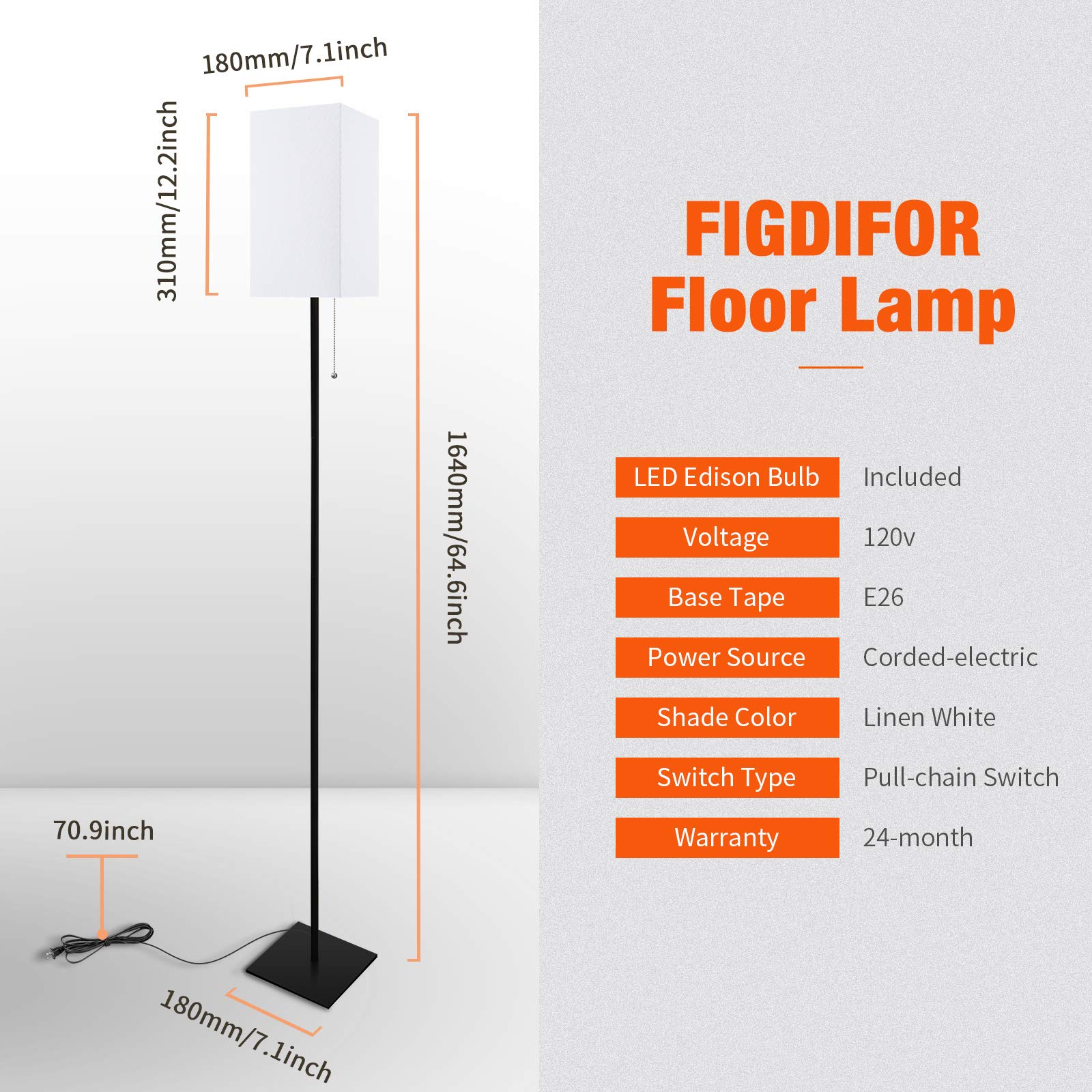 3-Way Dimmable Touch Control Modern Floor Lamp with Pull Chain Switch - Adjustable Brightness for Living Room, Bedroom, Office & Reading Corner