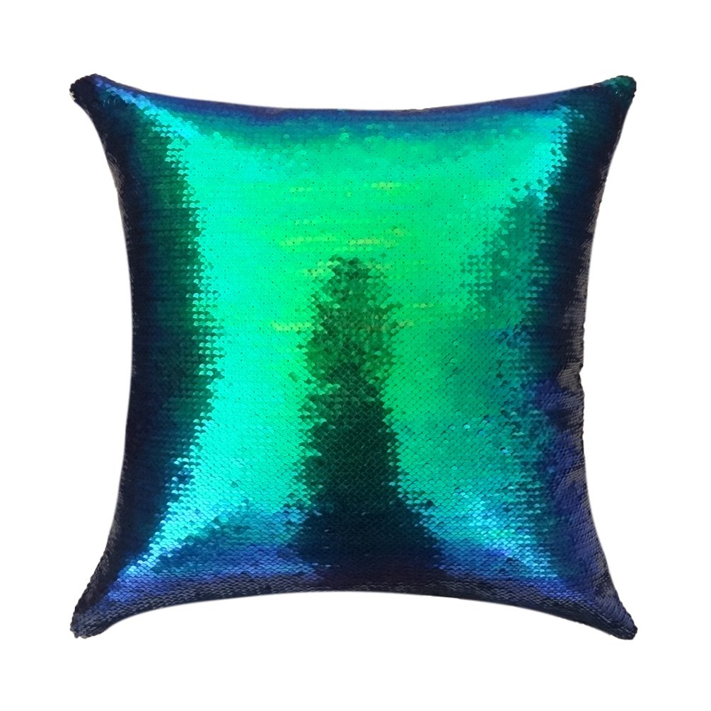Magic Reversible Mermaid Sequins Throw Pillow Cover - 18x18 Inches, Green & Black Decorative Cushion for Sofa, Bed, Couch - Perfect for Home Decor, Gifts, and Kids' Rooms