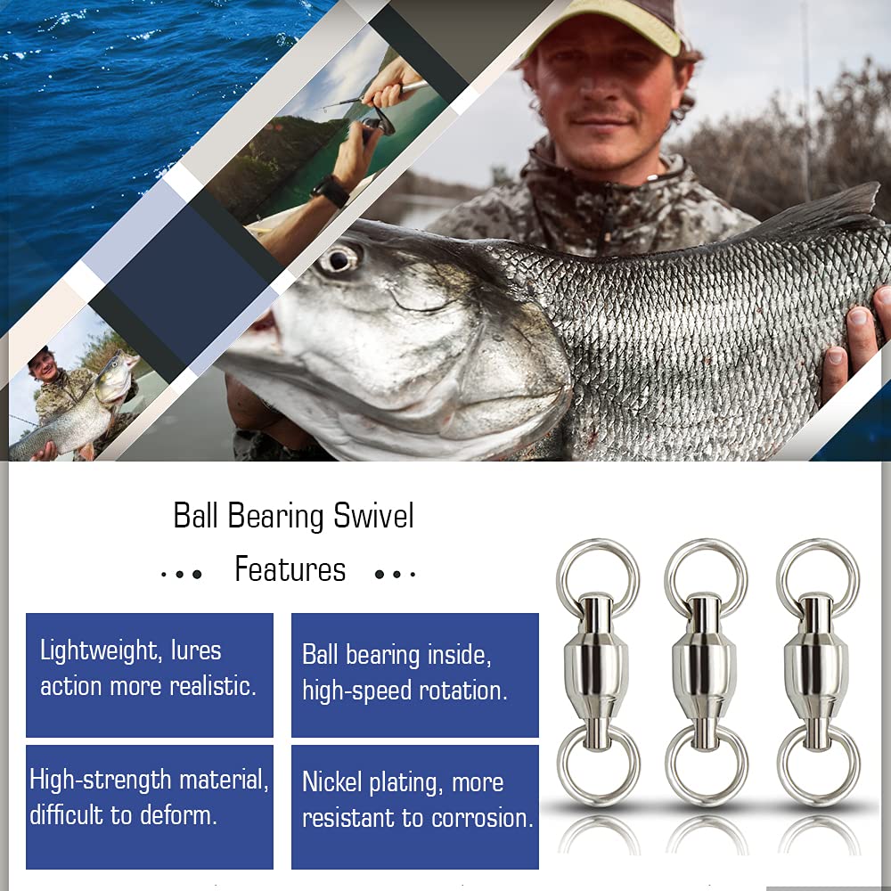 AMYSPORTS Stainless Steel Ball Bearing Fishing Swivels - High Strength Barrel Swivel Connector for Freshwater & Saltwater Fishing - Perfect for Lure Rigging, Trolling & Offshore Angling