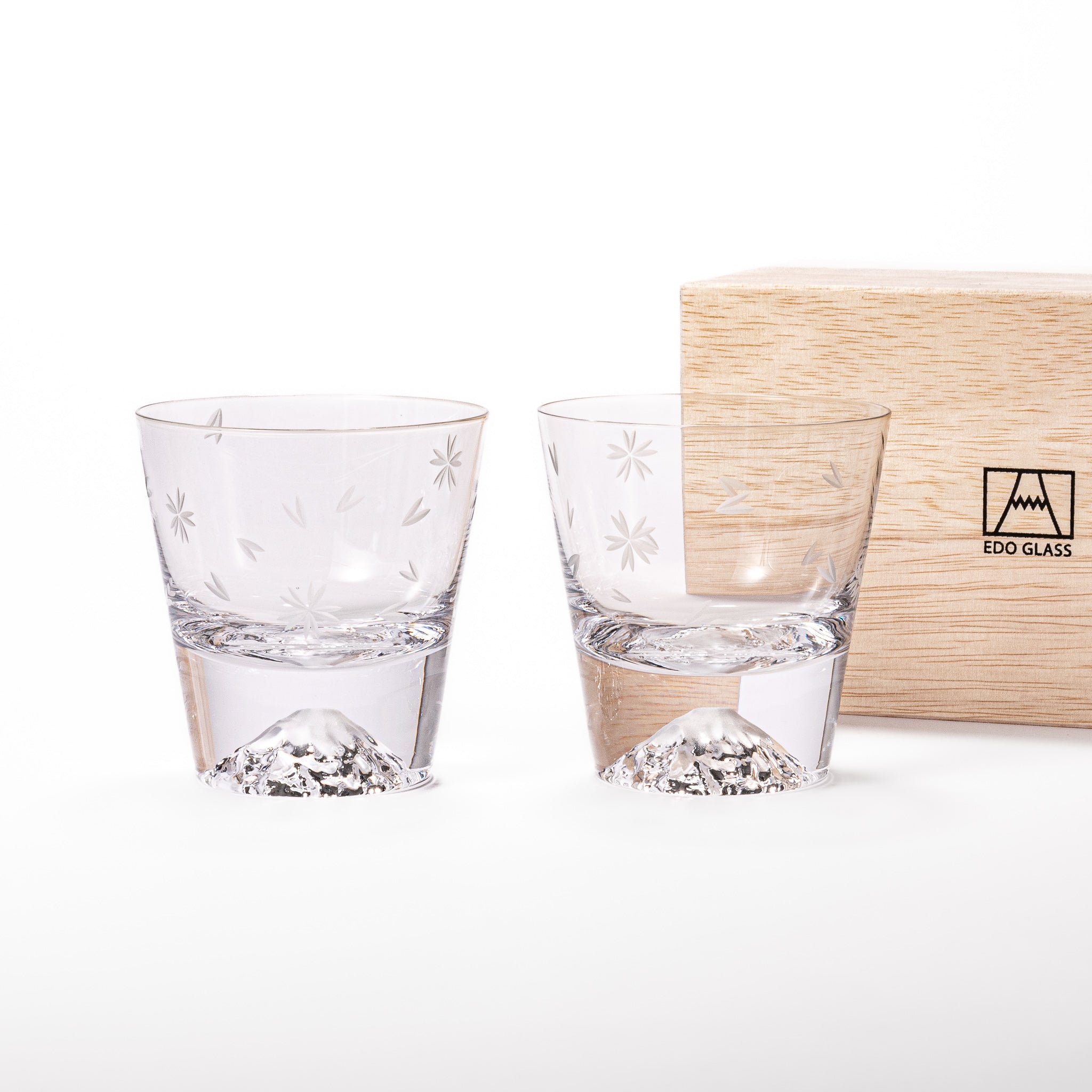Tajima Mount Fuji Rocks Glass Set with Cherry Blossom Design - Japanese Whiskey Glasses for Cocktails, Bourbon & Scotch - Perfect for Home Bar, Gifts & Japanese Culture Enthusiasts
