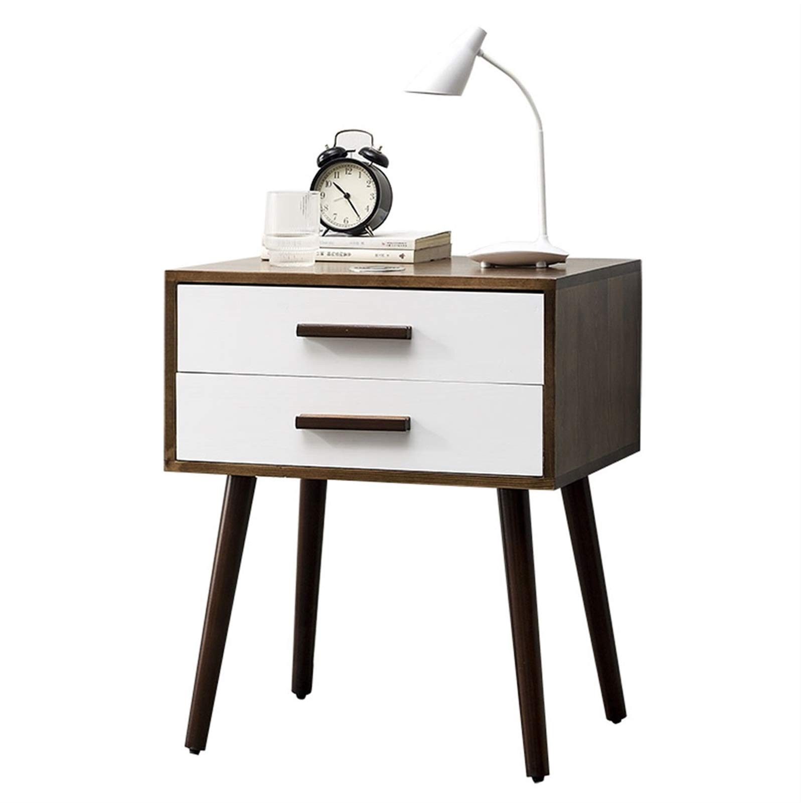 Solid Wood Modern Nightstand with LED Light - Nordic Style Bedside Table in Walnut Finish for Bedroom, Living Room & Office Use