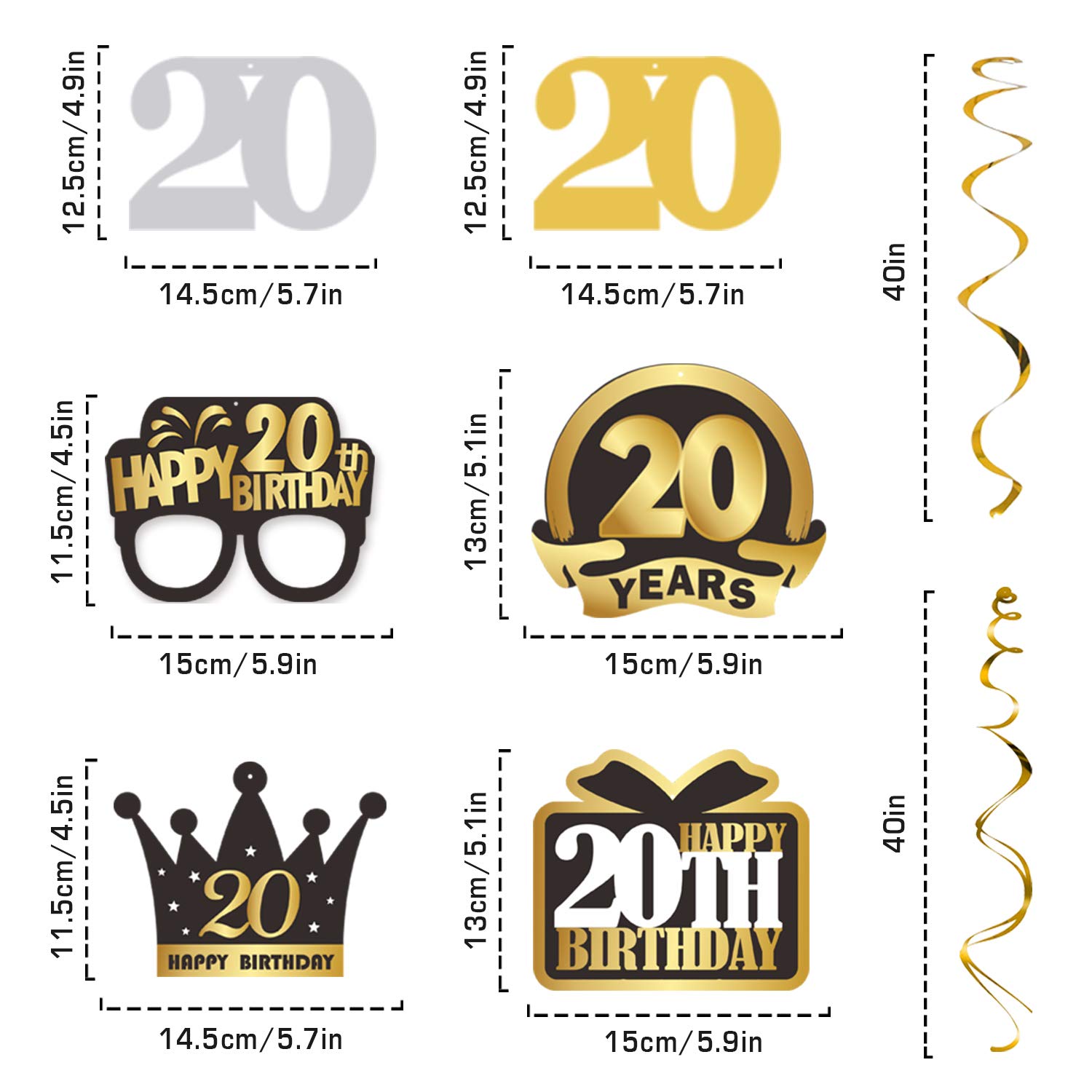 LINGTEER 20th Birthday Party Decorations Set - Swirl Streamers, Happy Birthday Banner & Hanging Backdrop for Twenty Years Old Celebration | Perfect for Bday Parties, Milestone Events & Photo Backdrops
