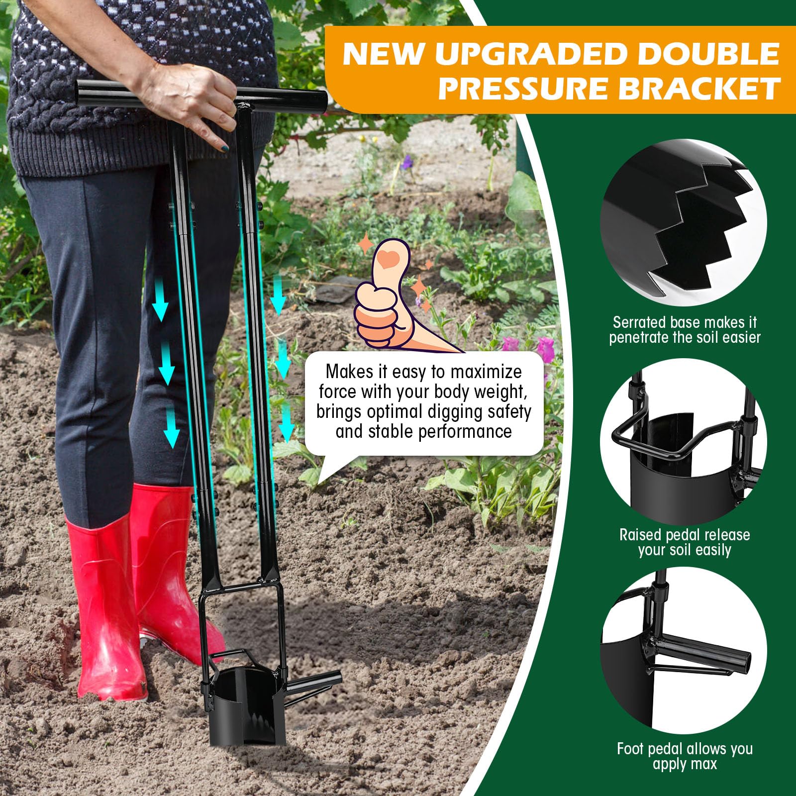 5-in-1 Bulb Planter Tool with Long Handle - Lawn & Garden Transplanter, Grass Plugger, Sod Remover - Perfect for Planting Tulips, Iris, Daffodils - Ideal for Spring Gardening, Landscaping & Flower Bed Maintenance