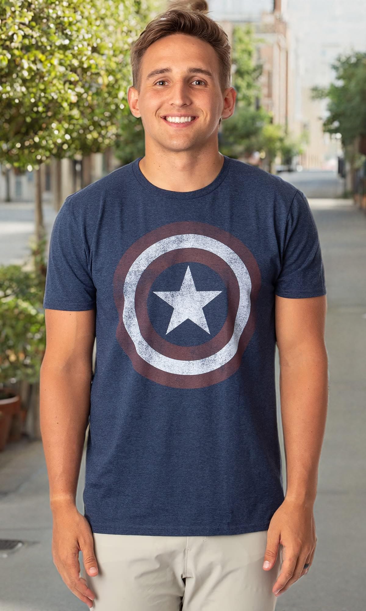 Marvel Captain America Vintage Shield Graphic T-Shirt for Men | Superhero Comic Tee | Casual Wear & Cosplay