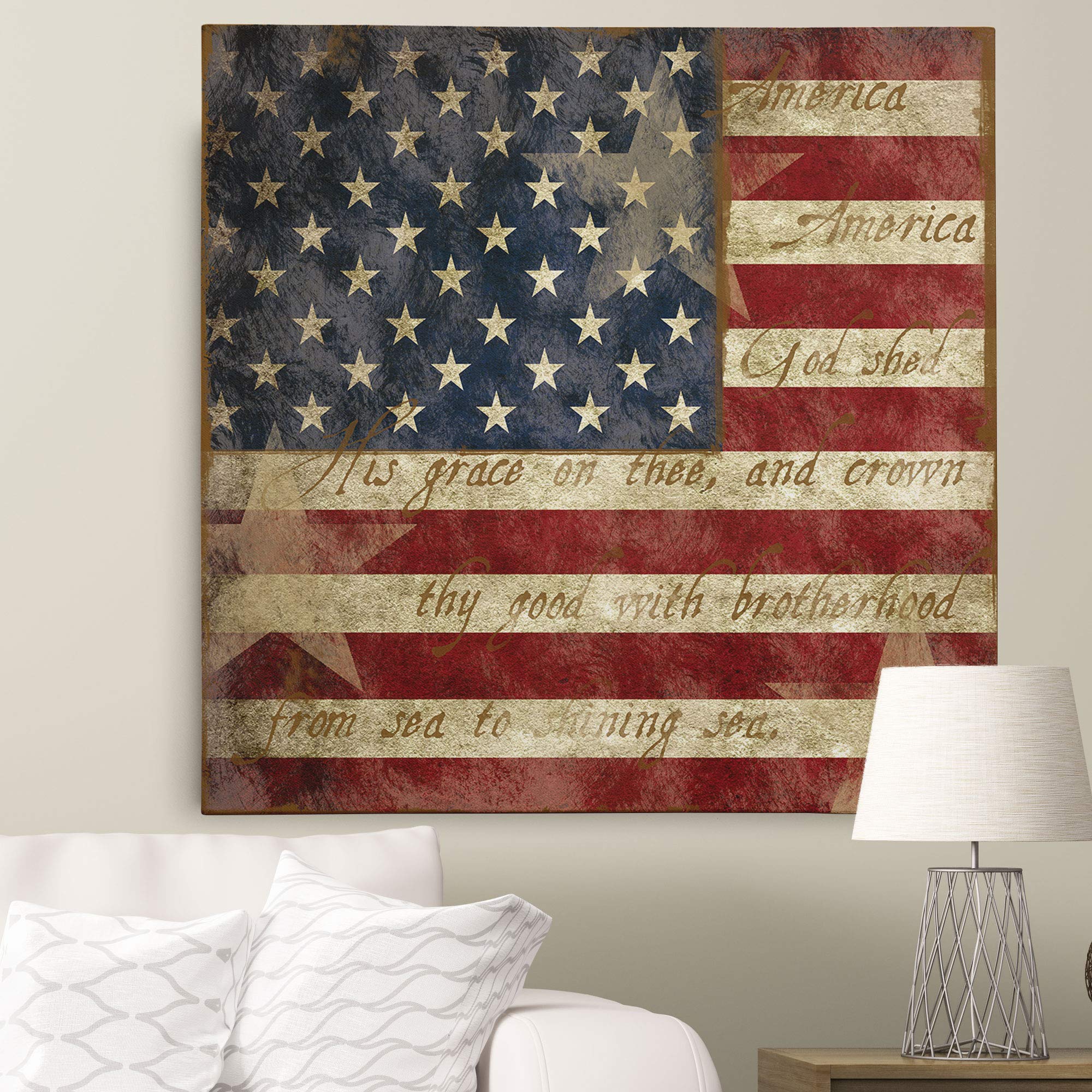 Wexford Home American Flag Wall Art Decor - 32x32 Gallery Wrapped Canvas Print for Living Room, Bedroom & Office - Ready to Hang Patriotic Home Decor