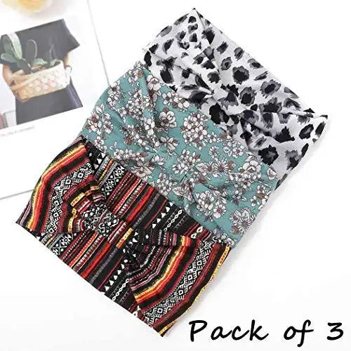 Boho Stretch Headbands 3 Pack - Wide Bandeau Hair Accessories for Women & Girls - Perfect for Yoga, Workouts, and Everyday Fashion