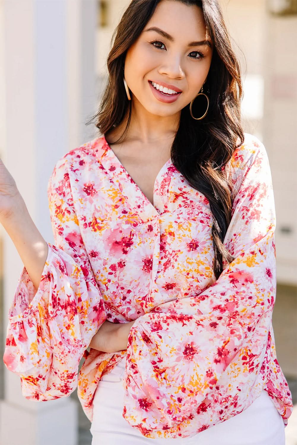 Elegant Pink Floral Blouse for Women - Stylish Spring Summer Tops - Perfect for Office, Date Night & Casual Outings