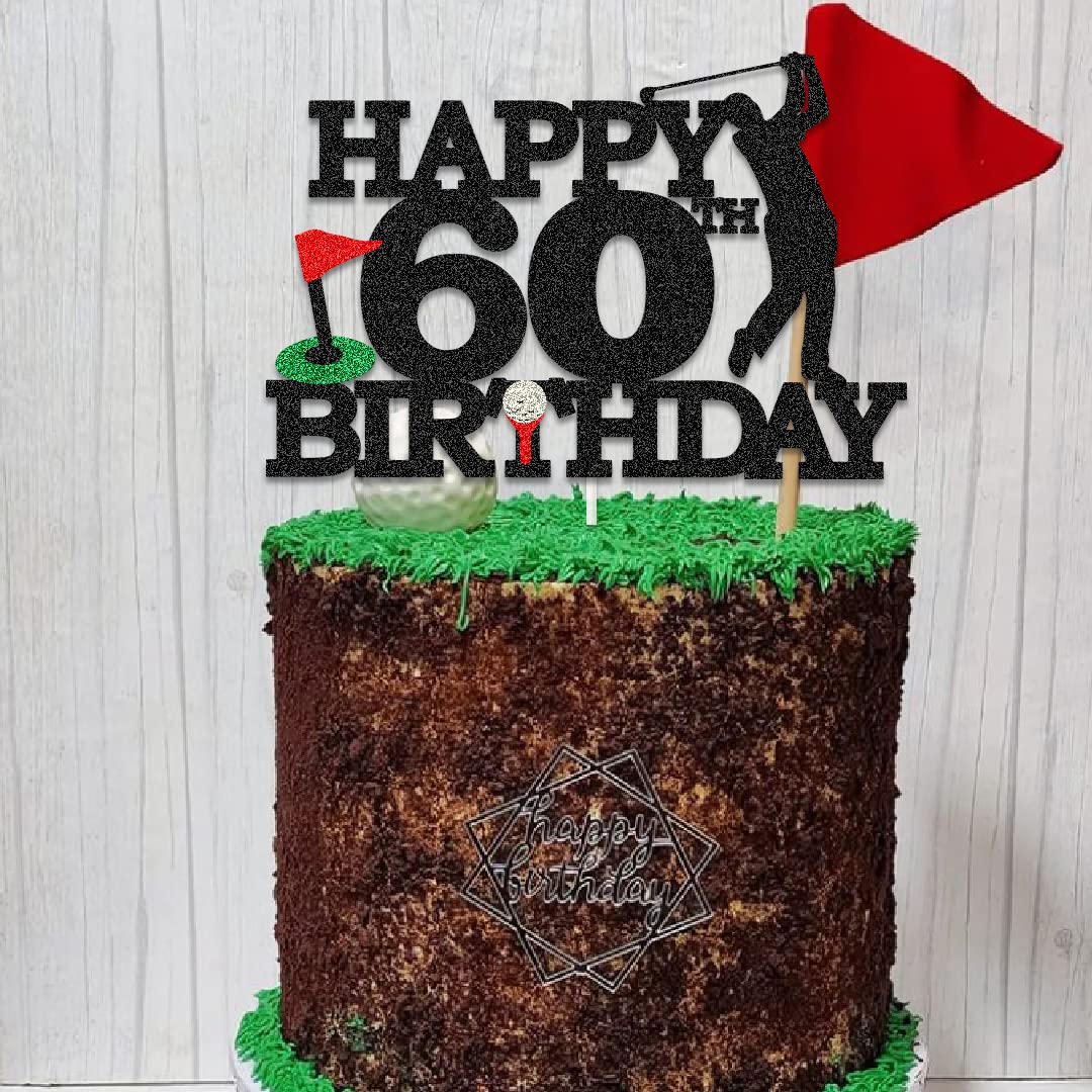 Golf Cake Toppers for 60th Birthday - Happy Birthday Golf Decorations for 60th Themed Party - Perfect for Golf Lover's Birthday Cake Decorations and Retirement Celebrations