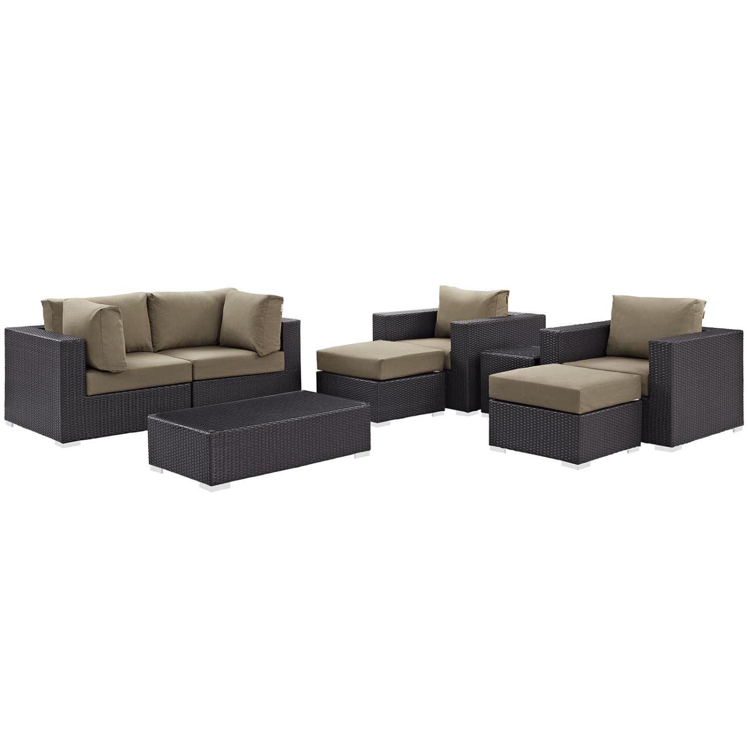 Modway Convene 8-Piece Outdoor Patio Sectional Set - Espresso Mocha Brown Wicker Furniture for Backyard, Garden & Poolside Relaxation
