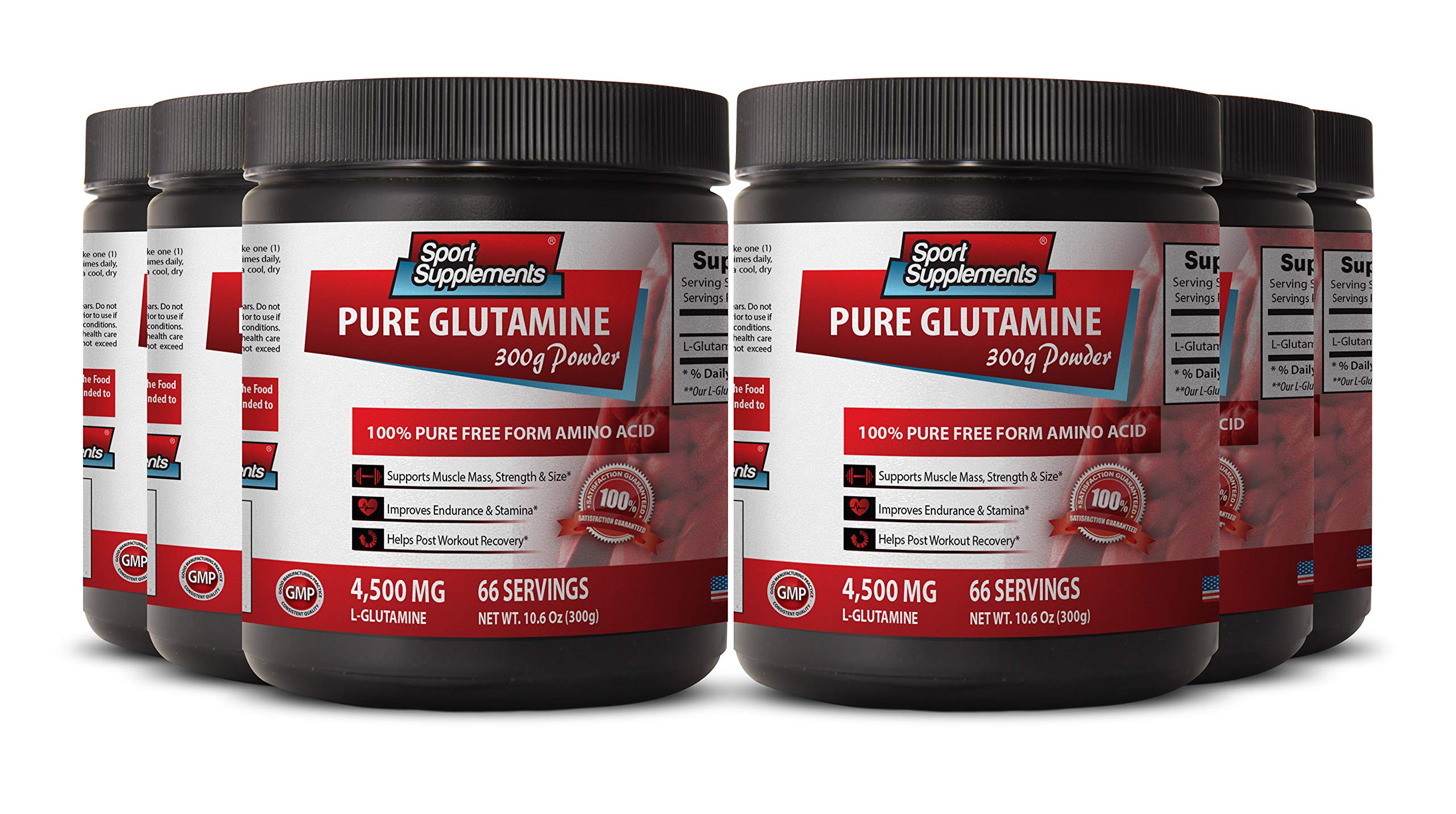 Premium L-Glutamine Powder 300g (6 Bottles) - Supports Muscle Recovery, Gut Health & Wound Healing - Ideal for Women's Fitness, Post-Workout & Immune Support - Gluten-Free & Non-GMO Supplement