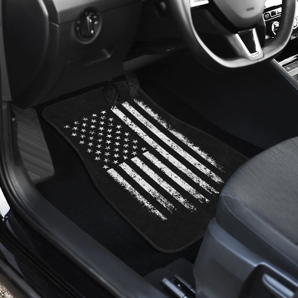Black Grunge American Flag Patriotic Car Floor Mats - Heavy Duty All-Weather Protection for Trucks & SUVs - Perfect for Road Trips & 4th of July Celebrations