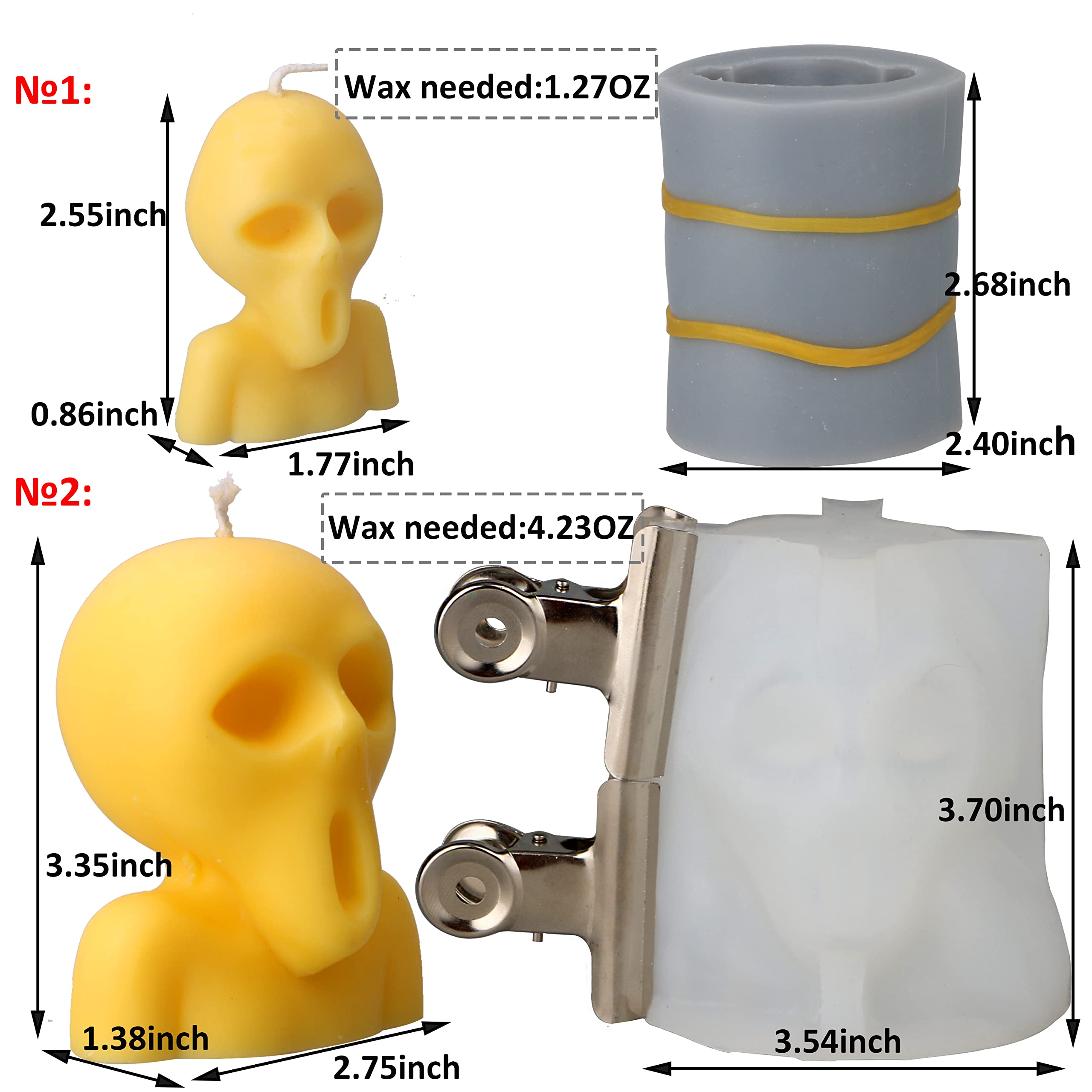 2PCS Large Skull Silicone Molds for Candle Making & Epoxy Resin Casting - DIY Home Decor, Halloween Crafts, and Unique Art Projects