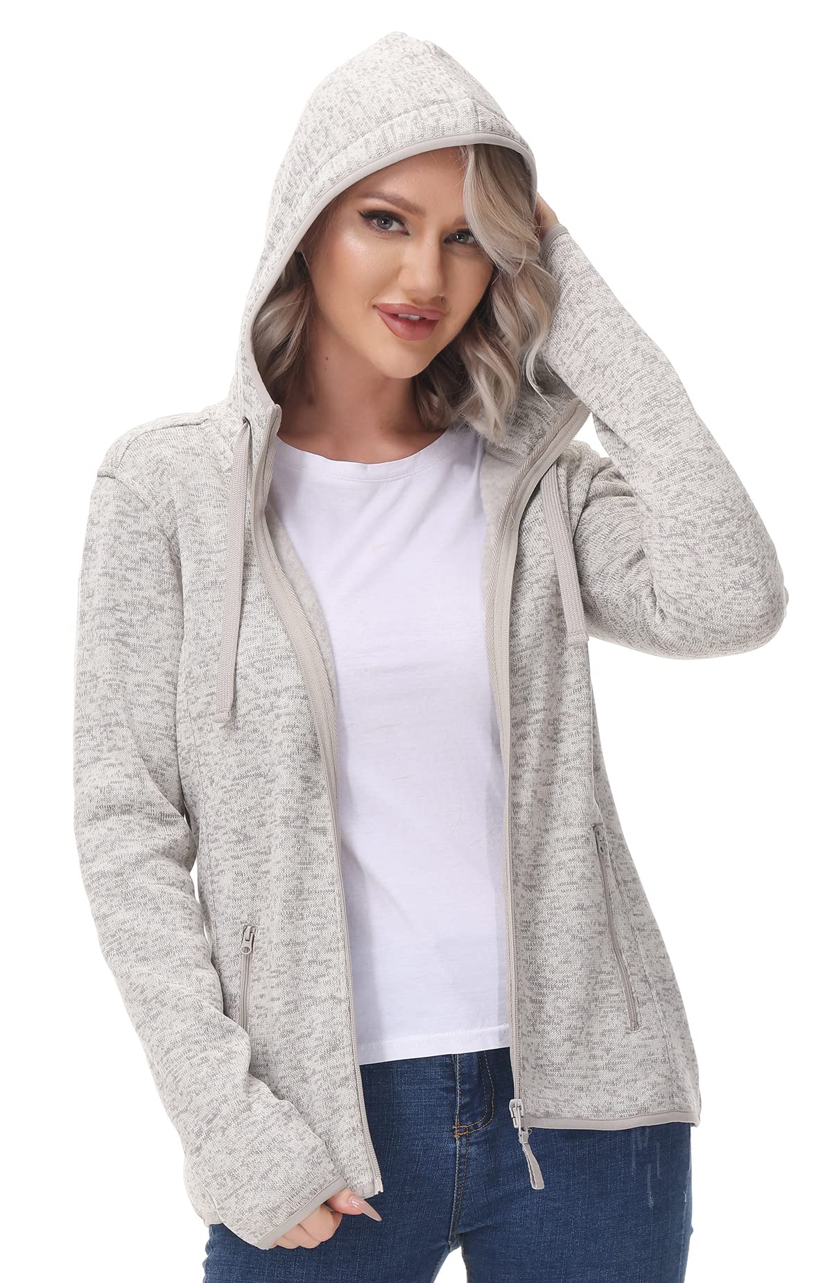 Women's Fleece-Lined Zip Up Sweater Jacket - Warm Knitted Cardigan with Pockets | Cozy Winter Outerwear for Casual Wear & Outdoor Activities