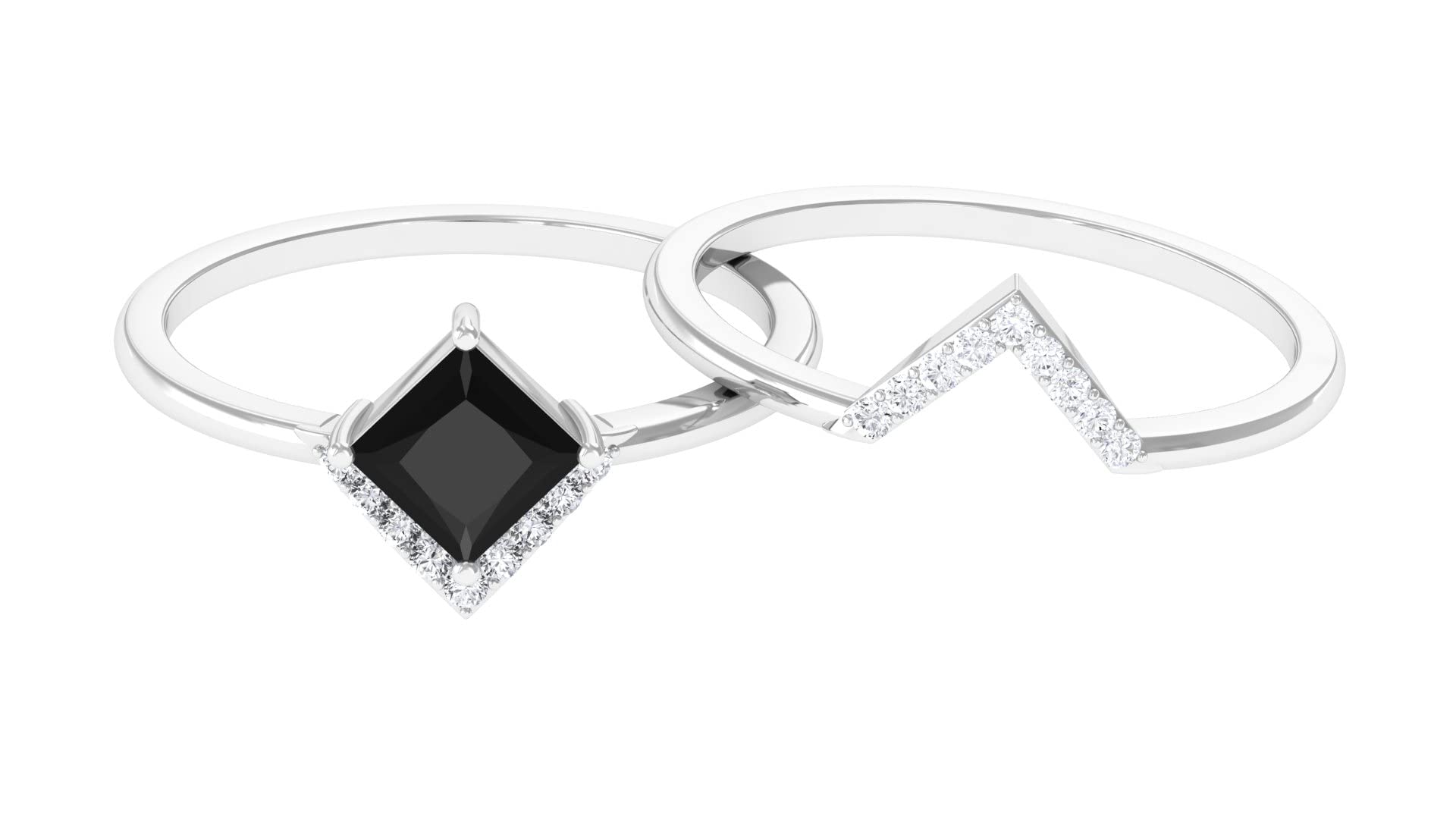 3/4 CT Black Spinel and Diamond Wedding Ring Set - 14K Solid Gold Minimalist Engagement & Bridal Band - Perfect for Proposals, Anniversaries, and Special Occasions