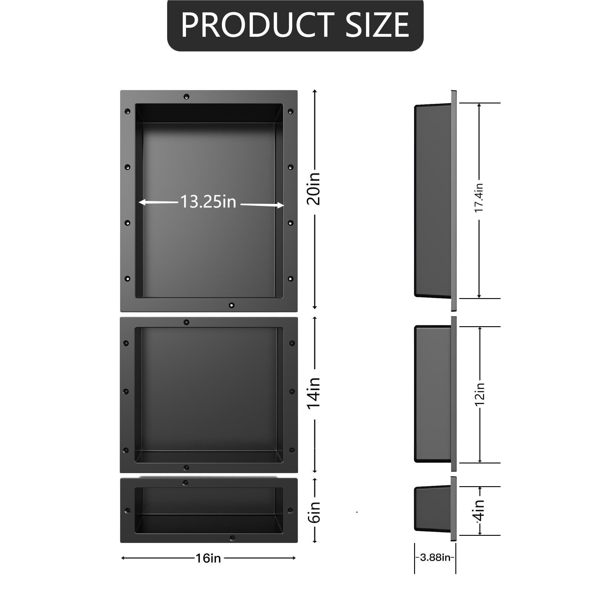Black SMC Shower Niche 40x16in (20+14+6) - Waterproof Tile-Ready Wall Shelf for Bathroom & Shower Organization | Perfect for Bath Essentials Storage