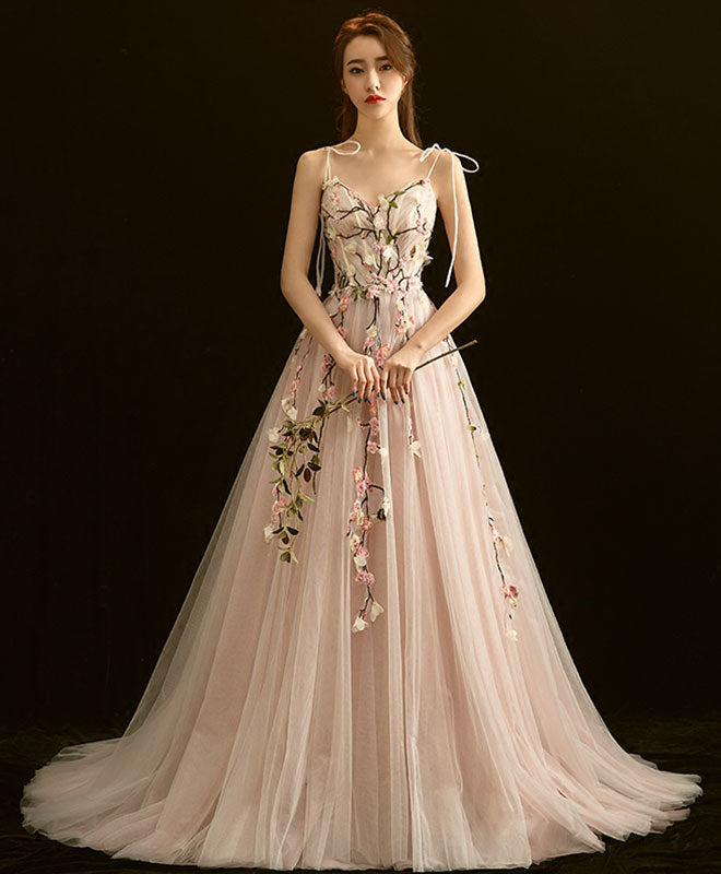 Elegant Light Pink V-Neck Lace Long Prom Dress for Evening Gowns & Formal Events - Perfect for Homecoming, Weddings, and Special Occasions