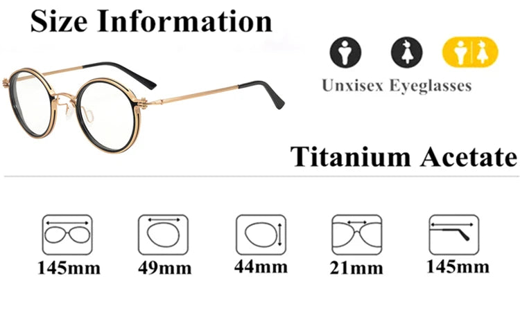 Stylish Unisex Black Titanium Acetate Round Eyeglasses - Lightweight Full Rim Frame for Men & Women - Perfect for Reading, Work, and Everyday Fashion