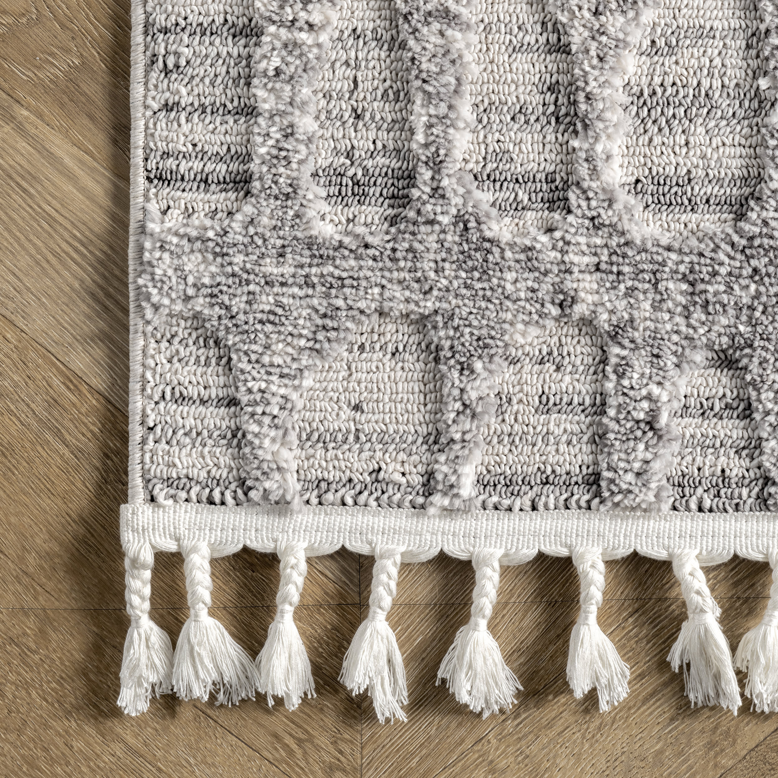Handwoven Grey Honeycomb Tasseled Area Rug - Boho Chic Home Decor for Living Room, Bedroom & Nursery