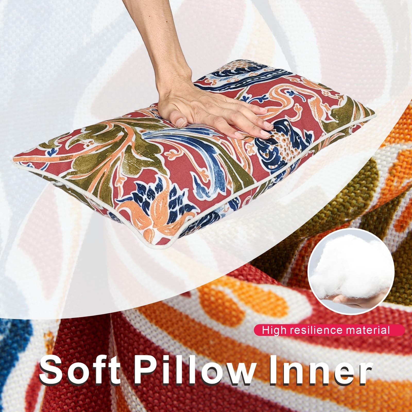 JMGBird 12×20 Inch Outdoor Lumbar Pillows (Pack of 2) - Waterproof Decorative Throw Pillows with Insert - Rectangular Garden Cushions for Patio Furniture, Sofa & Coach - Perfect for Outdoor Living, Backyard Relaxation & Home Decor