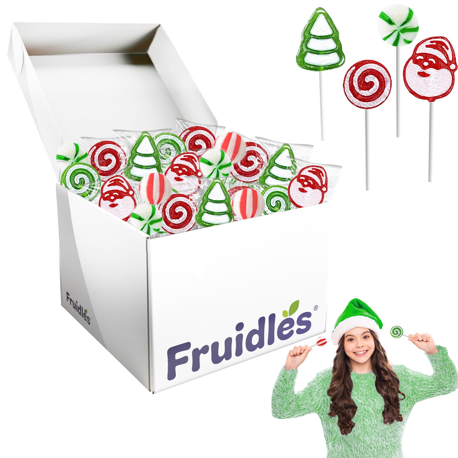 Fruidles Christmas Lollipop Assortment - Santa, Tree, Swirl & Candy Canes (5lb Bulk) | Mixed Fruit Flavors | Individually Wrapped | Perfect for Holiday Parties, Stocking Stuffers & Gift Baskets