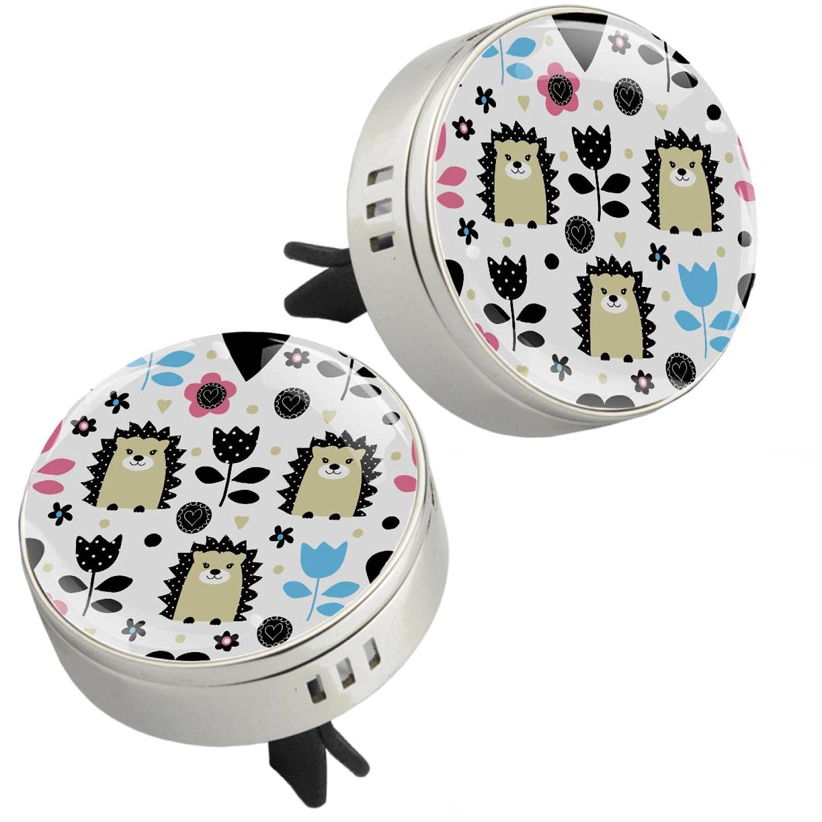 2PCS Hedgehog Flower Car Aromatherapy Essential Oil Diffuser - Magnetic Closure Vent Clip Locket with 4 Refill Pads - Perfect for Car, Home, Office & Travel Stress Relief