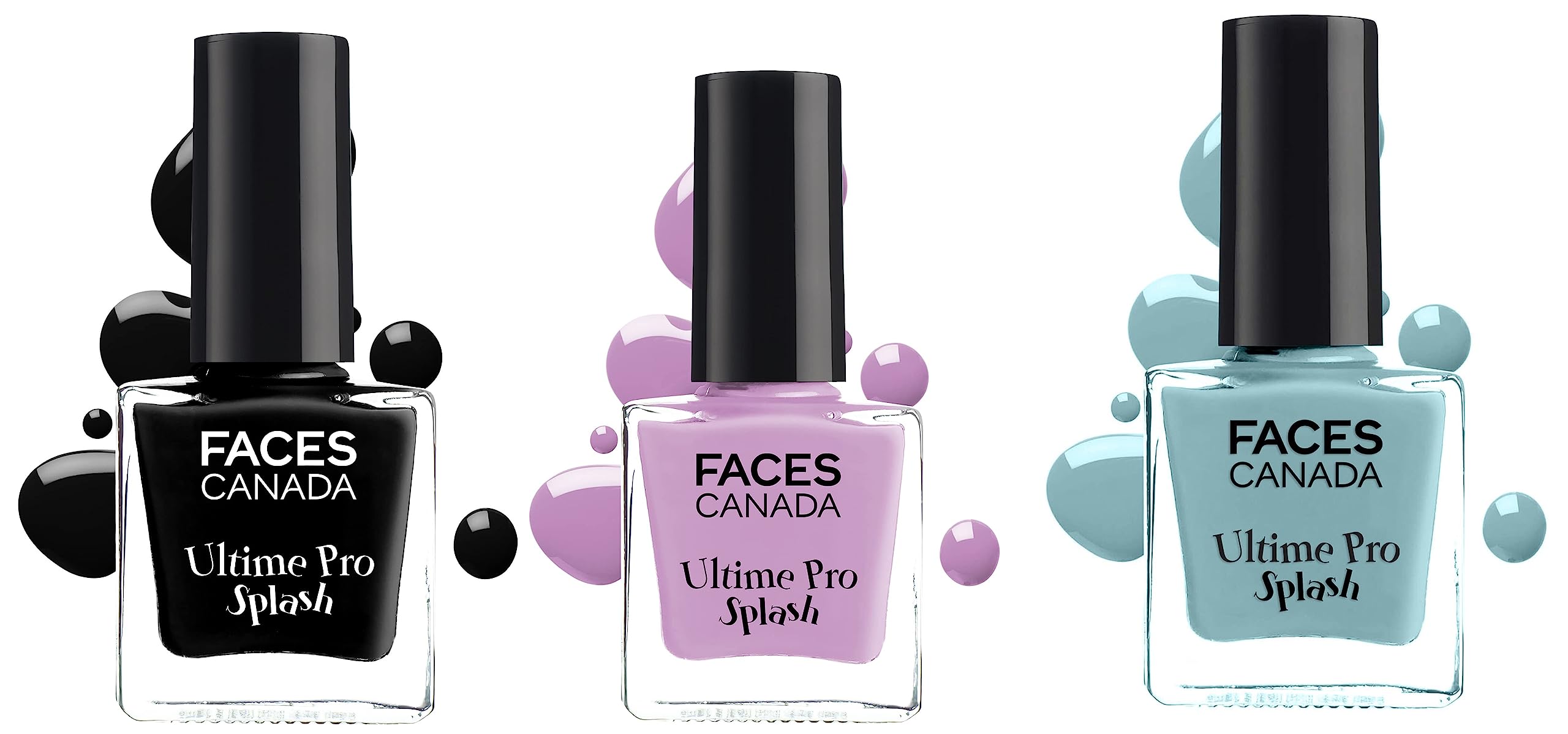 FACESCANADA Glossy Finish Nail Polish Set - Viola 41, Black Beauty 15, Frozen 40 (8ml Each) | Long-Lasting Shine Nail Enamel for Women | Perfect for Parties, Weddings & Everyday Wear