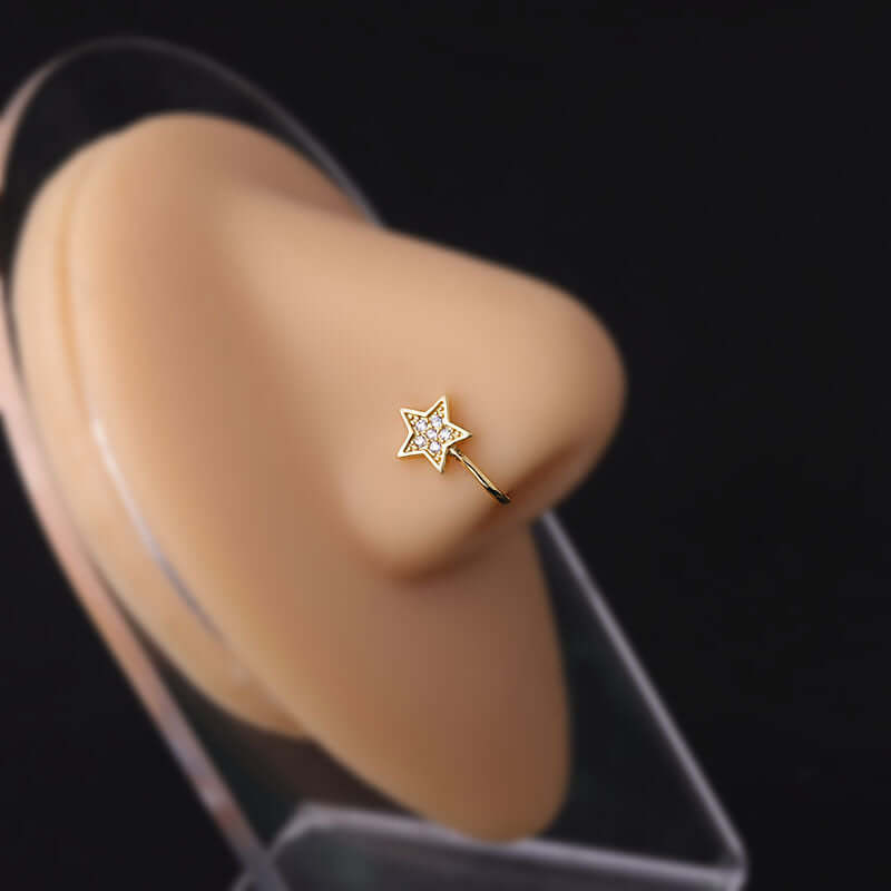 18K Gold Plated Fake Nose Ring - No Piercing Clip On Nose Jewelry for Women | HSPJ675 | Perfect for Parties, Cosplay and Everyday Fashion Accessories
