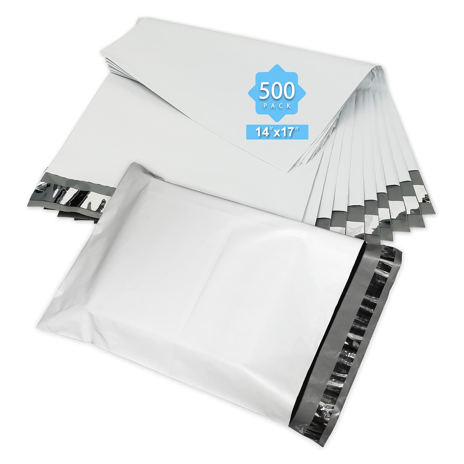 **500Pcs 14x17 Inch White Poly Mailers - Self Sealing Waterproof & Tear-Proof Shipping Envelopes for Small Business | Perfect for Ecommerce, Subscription Boxes & Online Store Packaging**