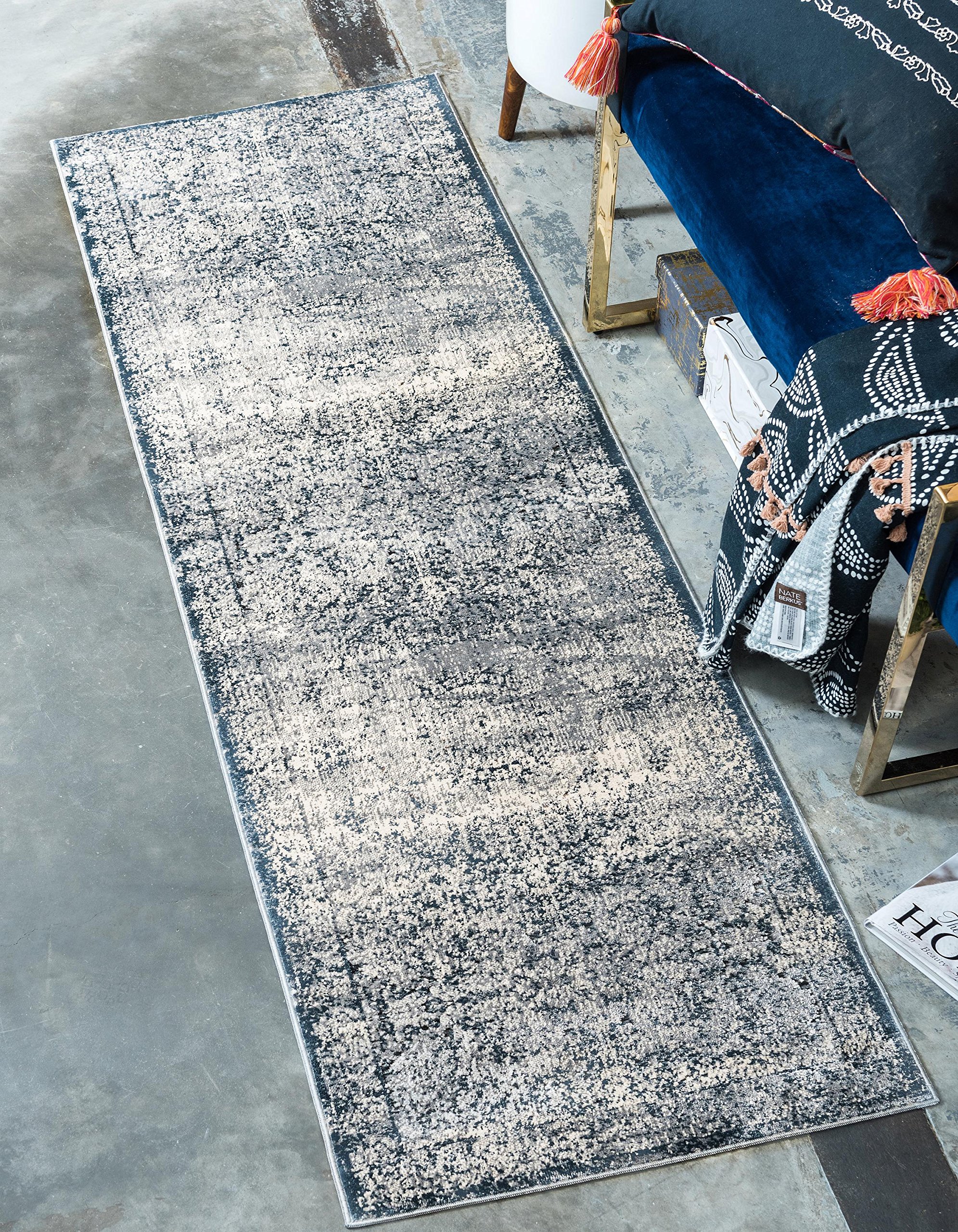 Unique Loom Victoria Runner Area Rug - 3' x 13' Dark Blue - Non-Slip Hallway Carpet for Home Decor | Perfect for Entryways, Kitchens & Long Narrow Spaces