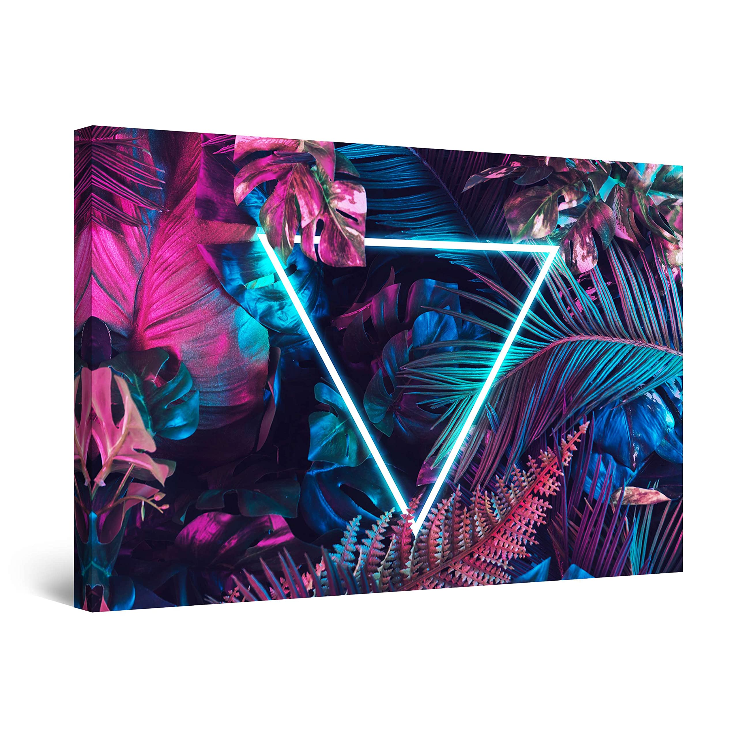 Startonight Modern Canvas Wall Art - Light Triangle & Plants Framed Painting, Large 32x48 Inch Stretched Print for Bedroom, Living Room & Office Decor | Ready to Hang Home Artwork for Contemporary Spaces