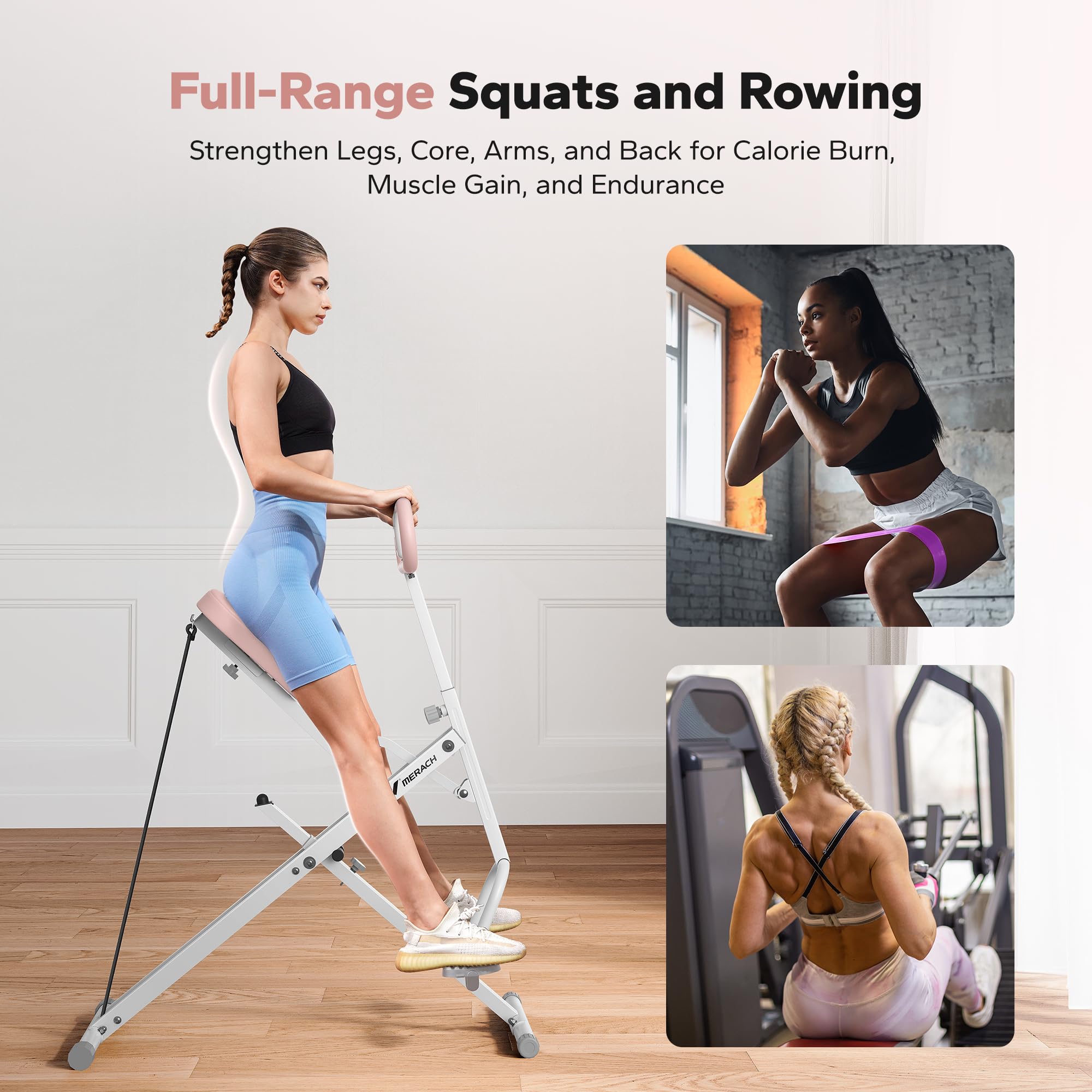 MERACH 2-in-1 Squat & Rowing Machine for Home Gym - Foldable Full Body Workout Equipment with Easy Setup - Glutes, Legs and Core Trainer for Strength Training & Cardio | Perfect for Small Spaces & Apartment Workouts