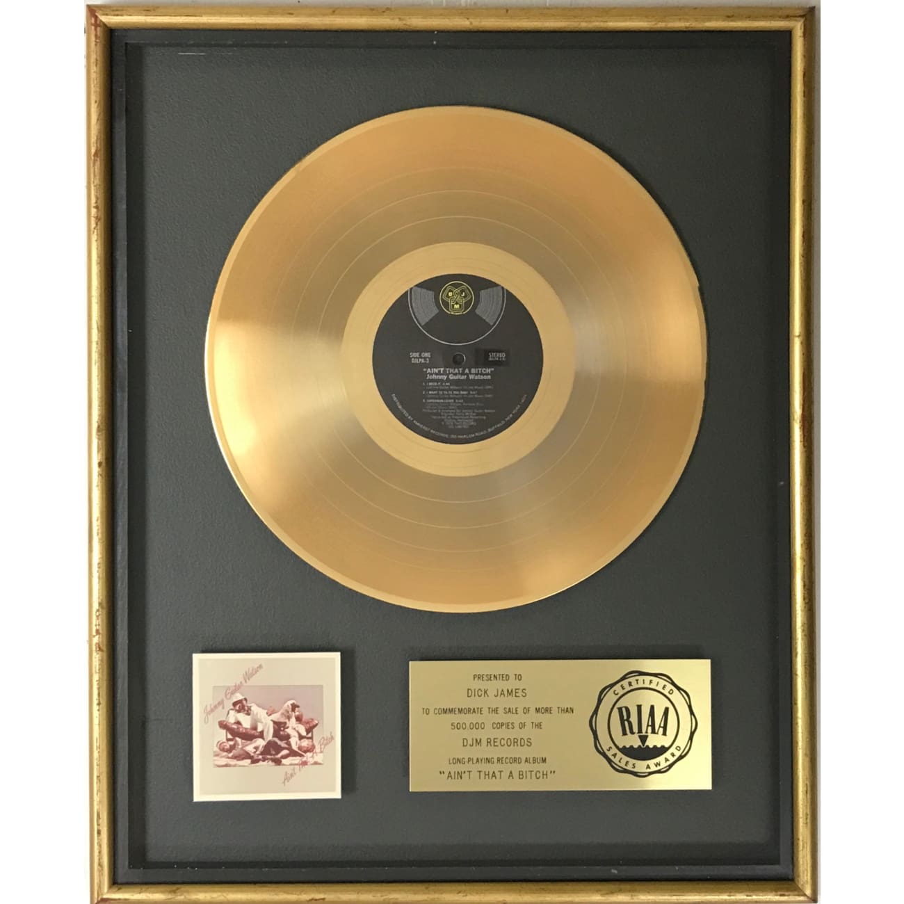 Johnny Guitar Watson - Ain't That A Bitch RIAA Gold Album Award | Vintage Vinyl Record | Perfect for Music Collectors & Retro Decor