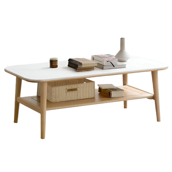 Solid Oak Wood Slate Coffee Table - Rustic Modern Living Room Furniture for Home Decor & Relaxation