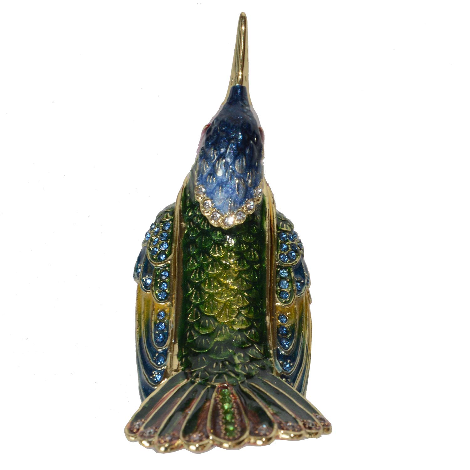 Hand-Painted Blue Hummingbird Jewelry Box with Hinged Lid - Decorative Trinket Box for Rings & Earrings - Unique Bird Figurine Collectible Gift for Home Decor & Jewelry Storage