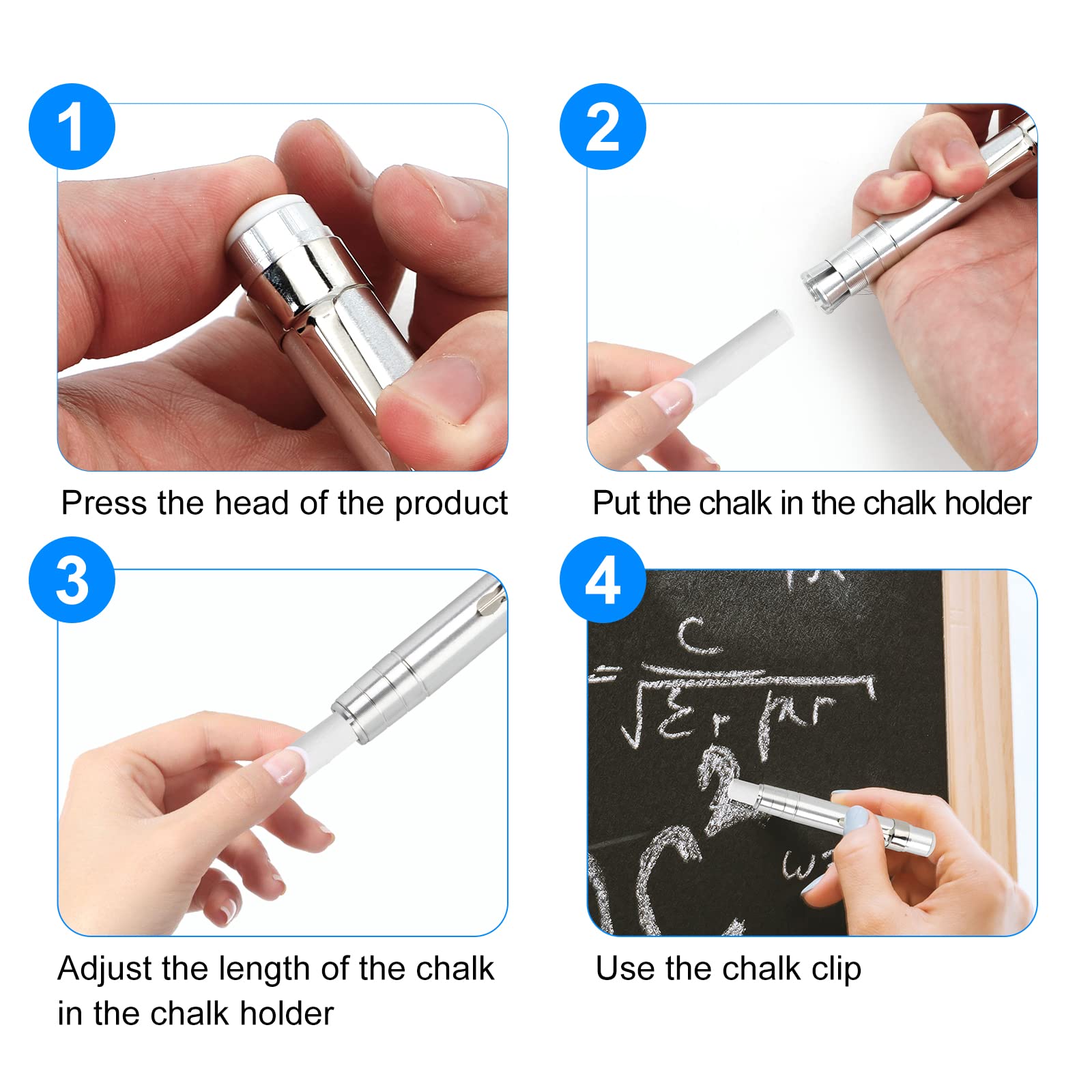 2Pcs Aluminum Chalk Holders for Teachers - Ergonomic Chalk Stick Holder for Chalkboard, Wall, Office & School - Perfect for Writing, Drawing & Classroom Teaching