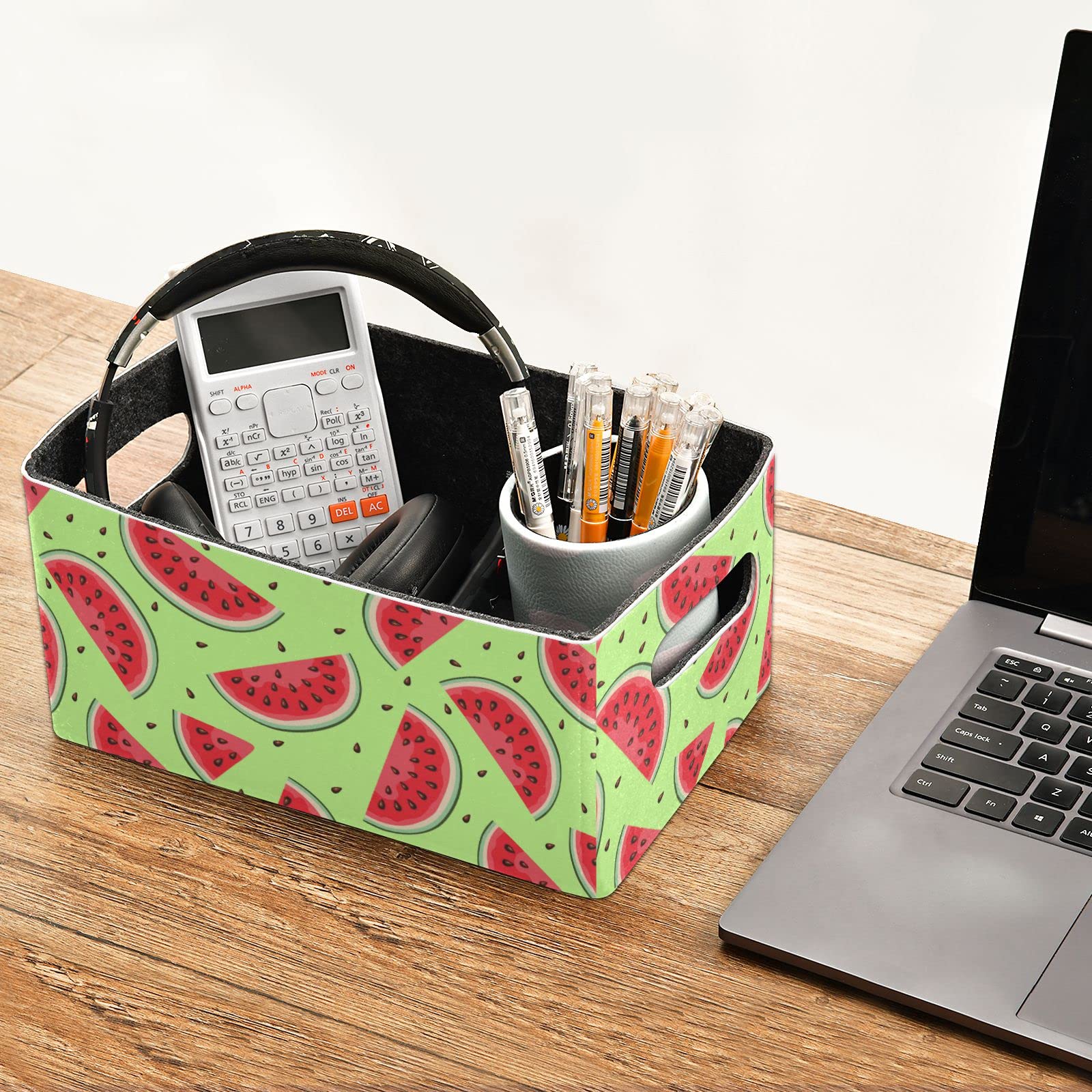 Emelivor Watermelon Slices Storage Basket Set (2-Pack) - Foldable Felt Storage Bins with Dual Handles for Closet, Shelves & Office Organization - Perfect for Bedroom, Bathroom & Kids' Room Storage