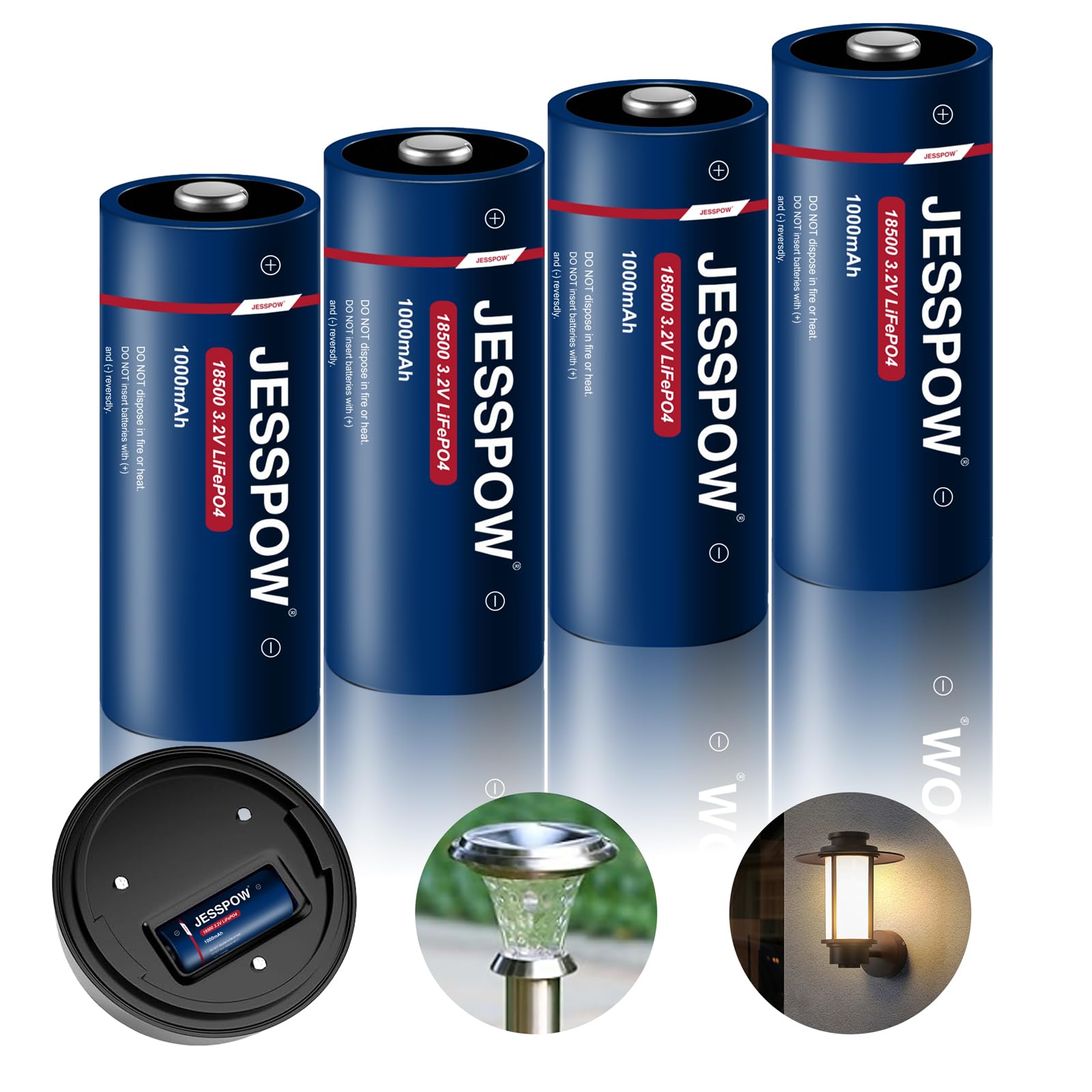 4 Pack 18500 LiFePO4 Rechargeable Batteries 3.2V 1000mAh - Solar Light Batteries for Outdoor Garden Lights, Flashlights & Solar Powered Devices (Not AA Battery) - Perfect for Camping, Emergency Kits & Solar Energy Storage