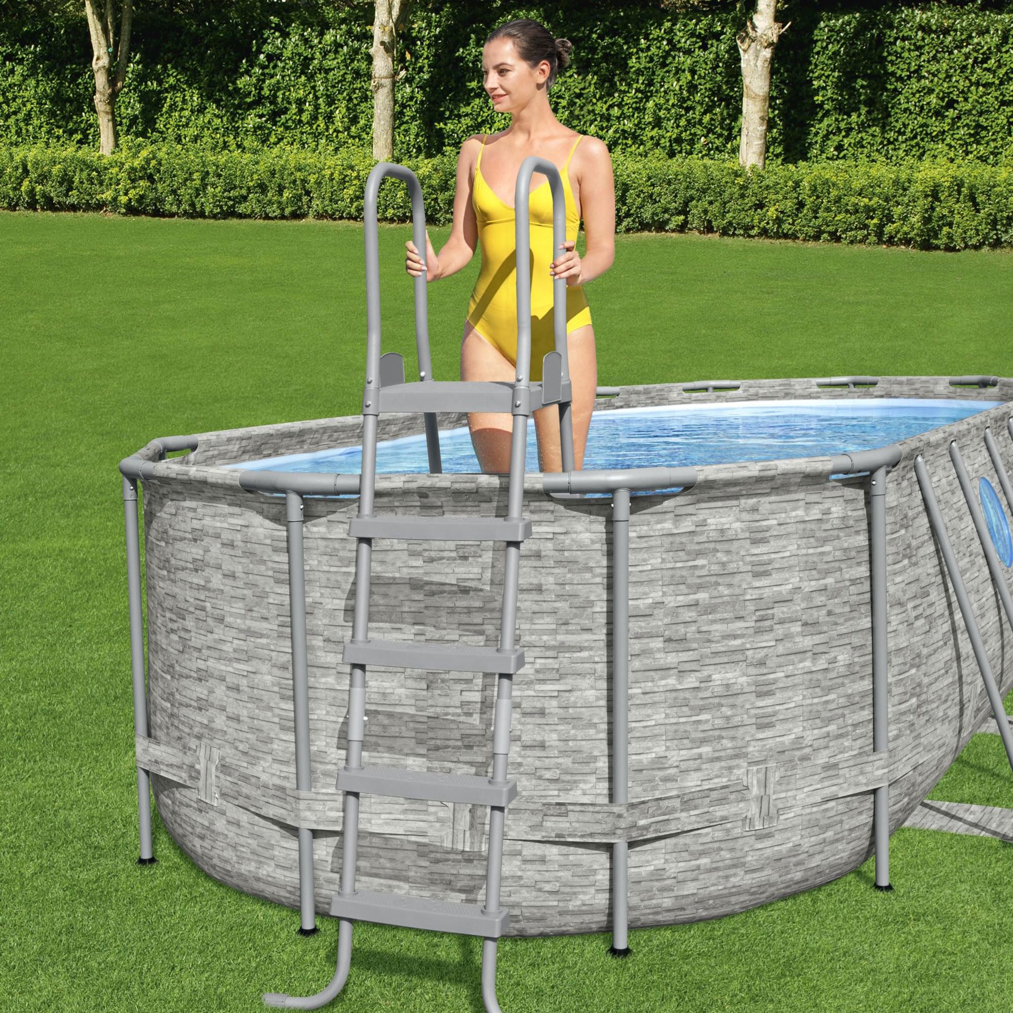 Bestway Flowclear 52-Inch Heavy Duty Metal A-Frame Above Ground Pool Ladder with Double-Sided Plastic Steps - Perfect for Inground & Above Ground Swimming Pools, Easy Entry & Exit