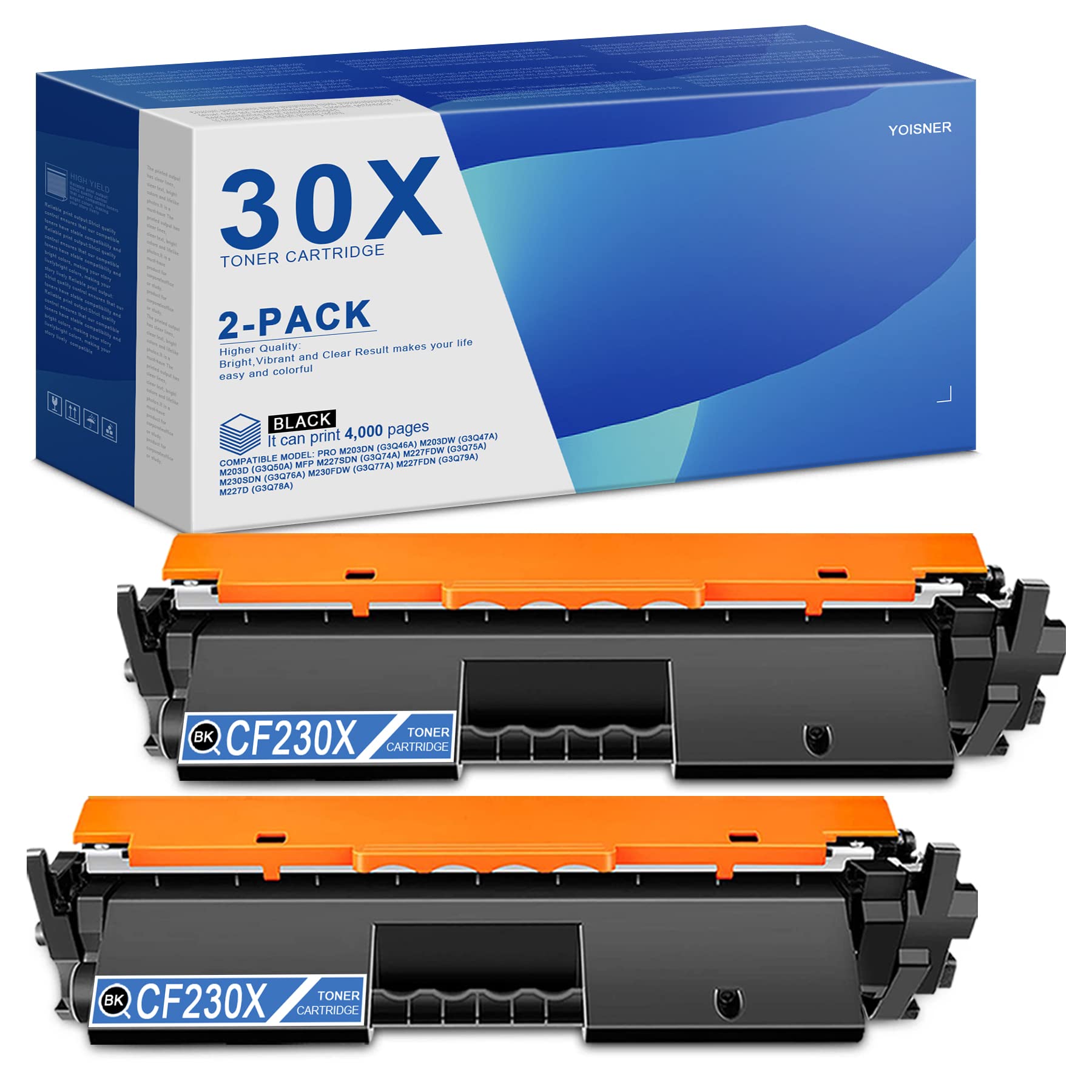 YOISNER 30X CF230X High Yield Toner Cartridge - 2 Pack Black | Compatible with HP CF230X for Pro M203dn/M203dw/M203d/MFP M227sdn/M227fdw/M227fdn/M227d/M230sdn/M230fdw Printers | Ideal for Office Printing, Business Documents & High Volume Copying