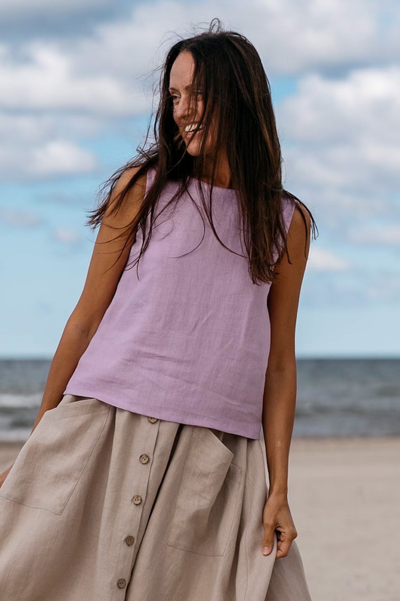 TEIDE Women's Linen Tank Top - Soft Breathable Summer Sleeveless Blouse in Lavender | Casual Wear, Beach Cover Up, Yoga Outfit