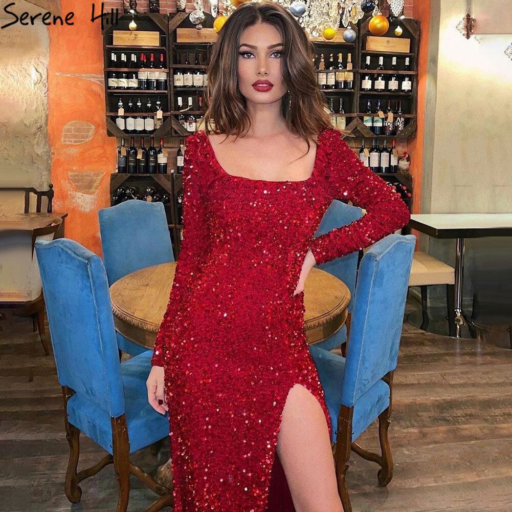Elegant Red Mermaid Evening Gown with Sparkle Split - Sexy Luxury Prom Dress for Women 2025 | Perfect for Cocktail Parties, Formal Events & Special Occasions