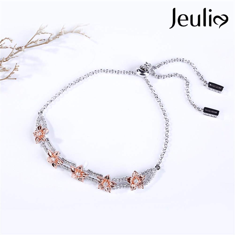 Jeulia Sterling Silver Cherry Blossom Bracelet for Women - Adjustable Boho Flower Bracelet with Gemstones, Perfect for Summer Weddings, Bridesmaid Gifts & Everyday Boho Jewelry | Ideal for Beach Weddings, Date Nights & Festival Outfits